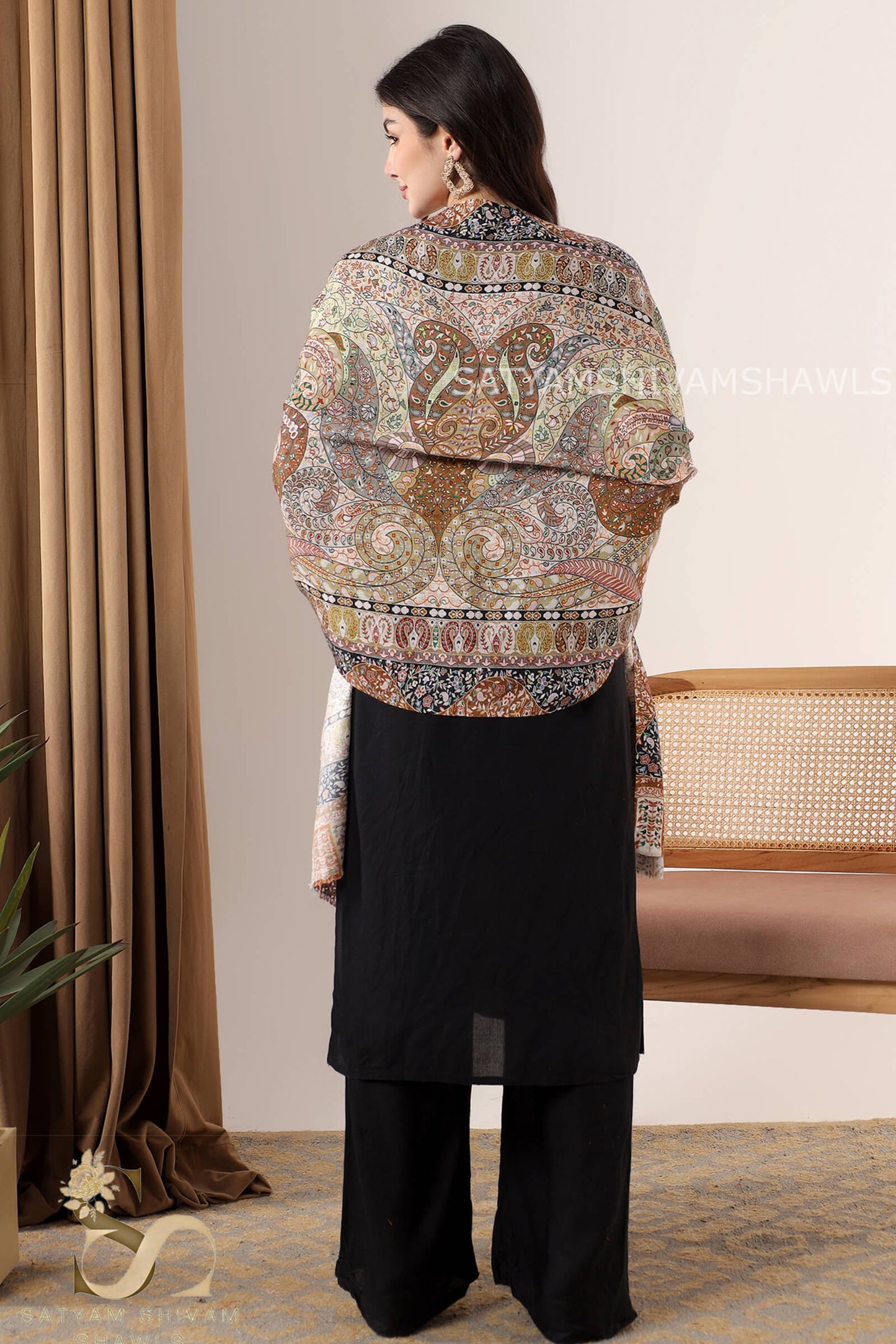 PAISLEY KALAMKARI WOMENS FINE SOFT SILK PRINT WOOL STOLE