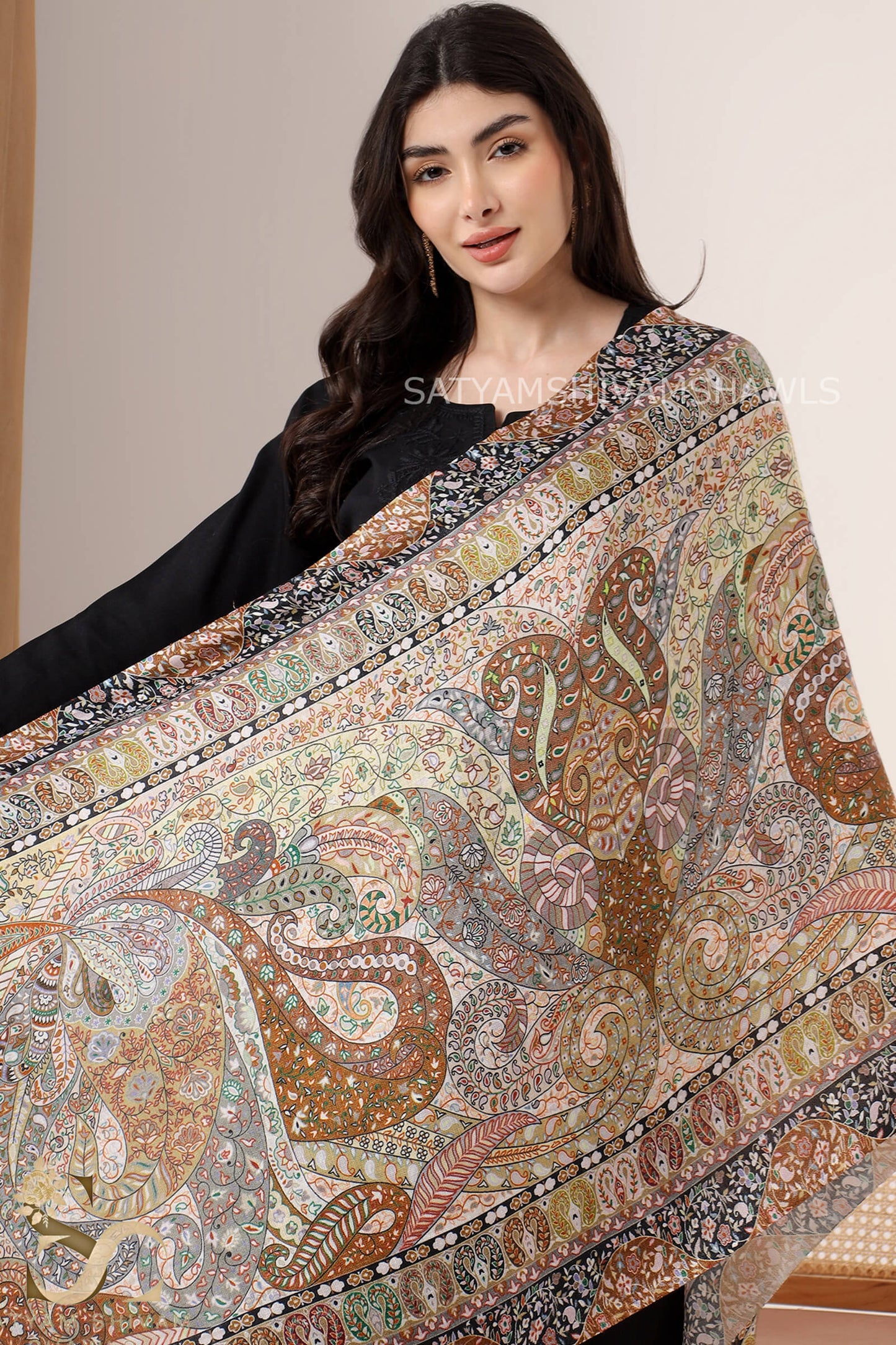 PAISLEY KALAMKARI WOMENS FINE SOFT SILK WOOL PRINT DESIGN STOLES