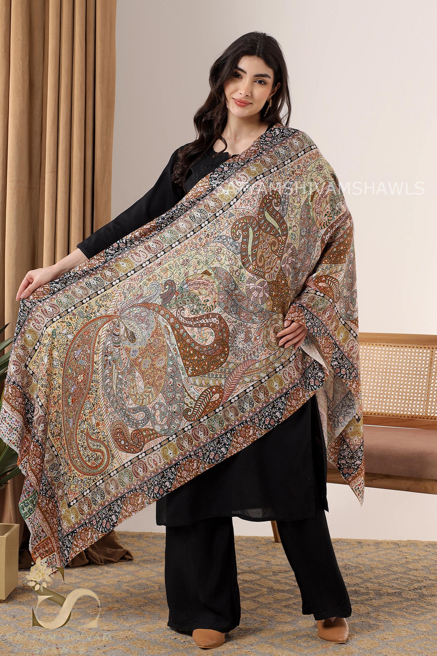 PAISLEY KALAMKARI WOMENS FINE SOFT SILK WOOL PRINT DESIGN STOLES