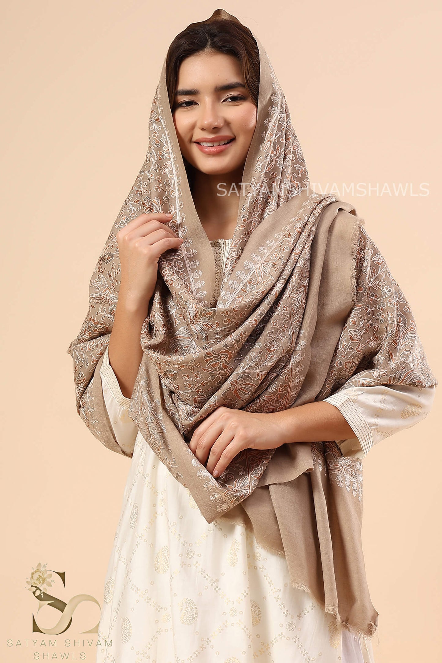 PASHMINA FINE WOOL NALKI EMBROIDERY WEAVE STOLE,WARM & SOFT,