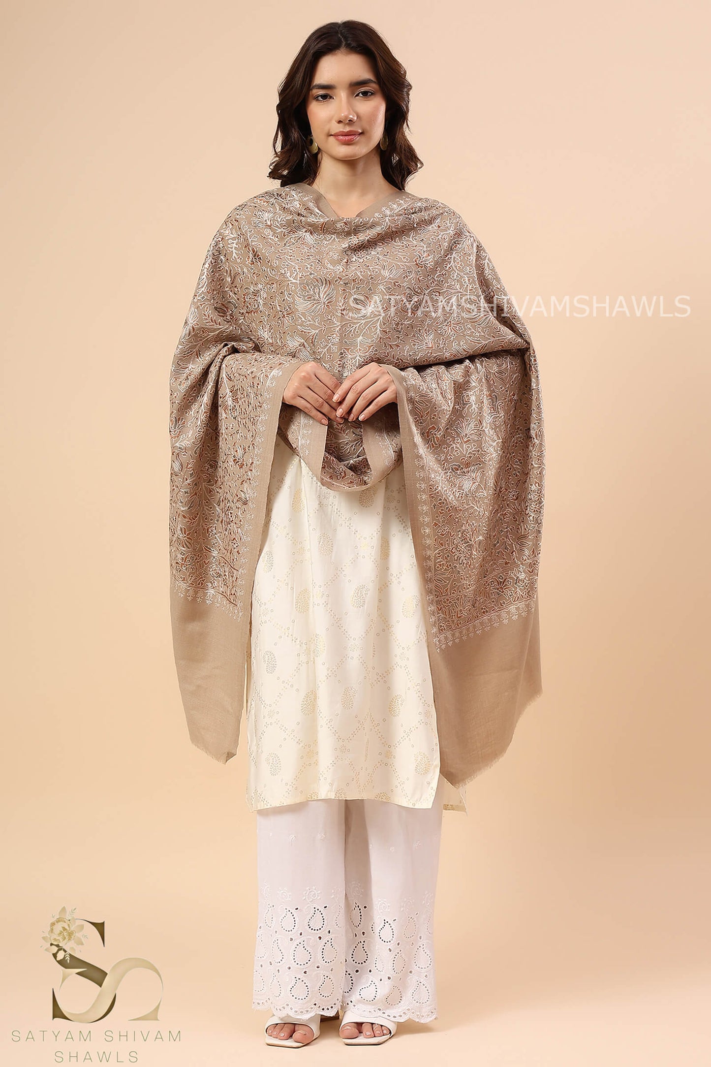 PASHMINA FINE WOOL NALKI EMBROIDERY WEAVE STOLE,WARM & SOFT,