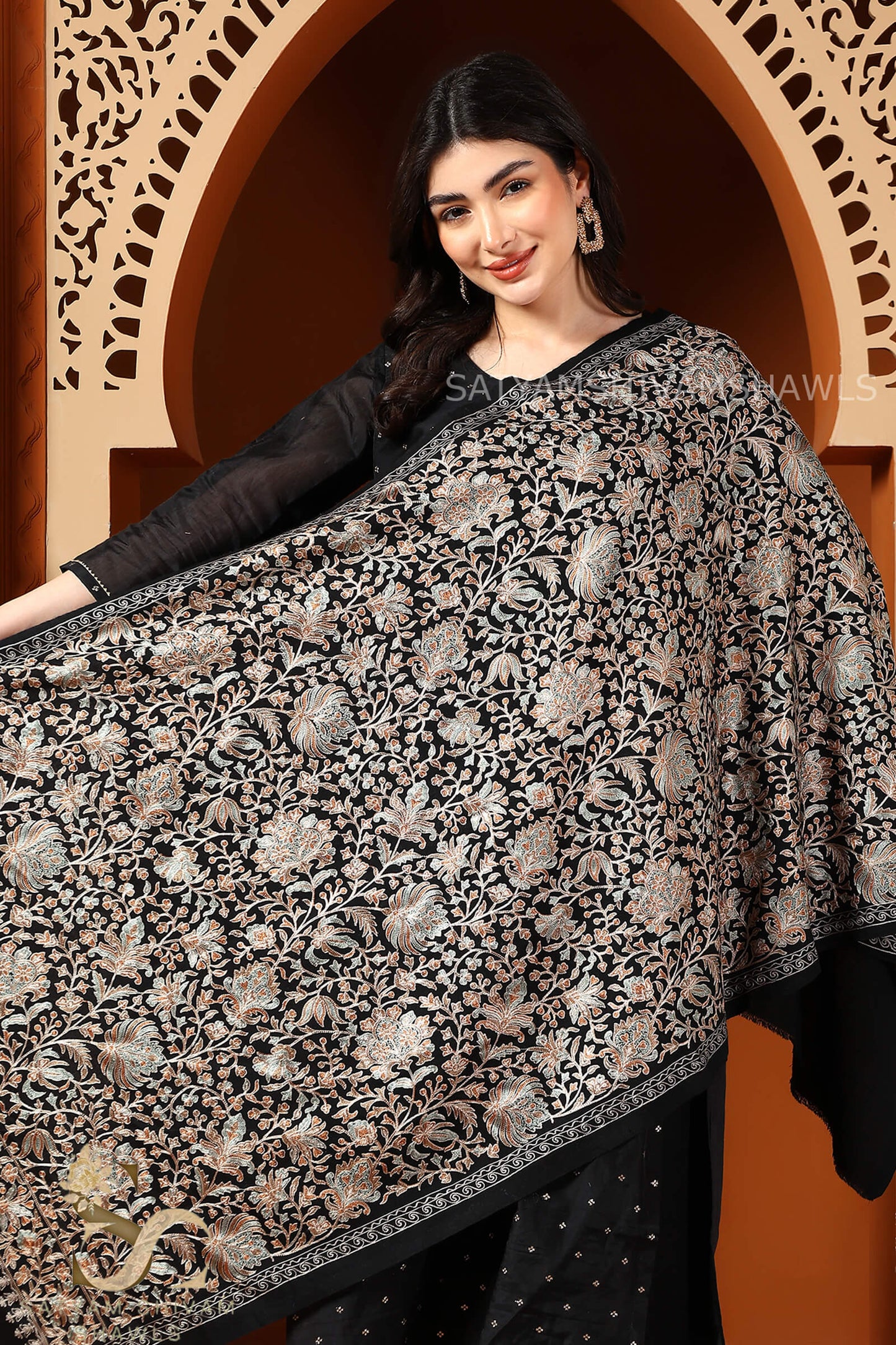 PASHMINA FINE WOOL NALKI EMBROIDERY WEAVE STOLE,WARM & SOFT,