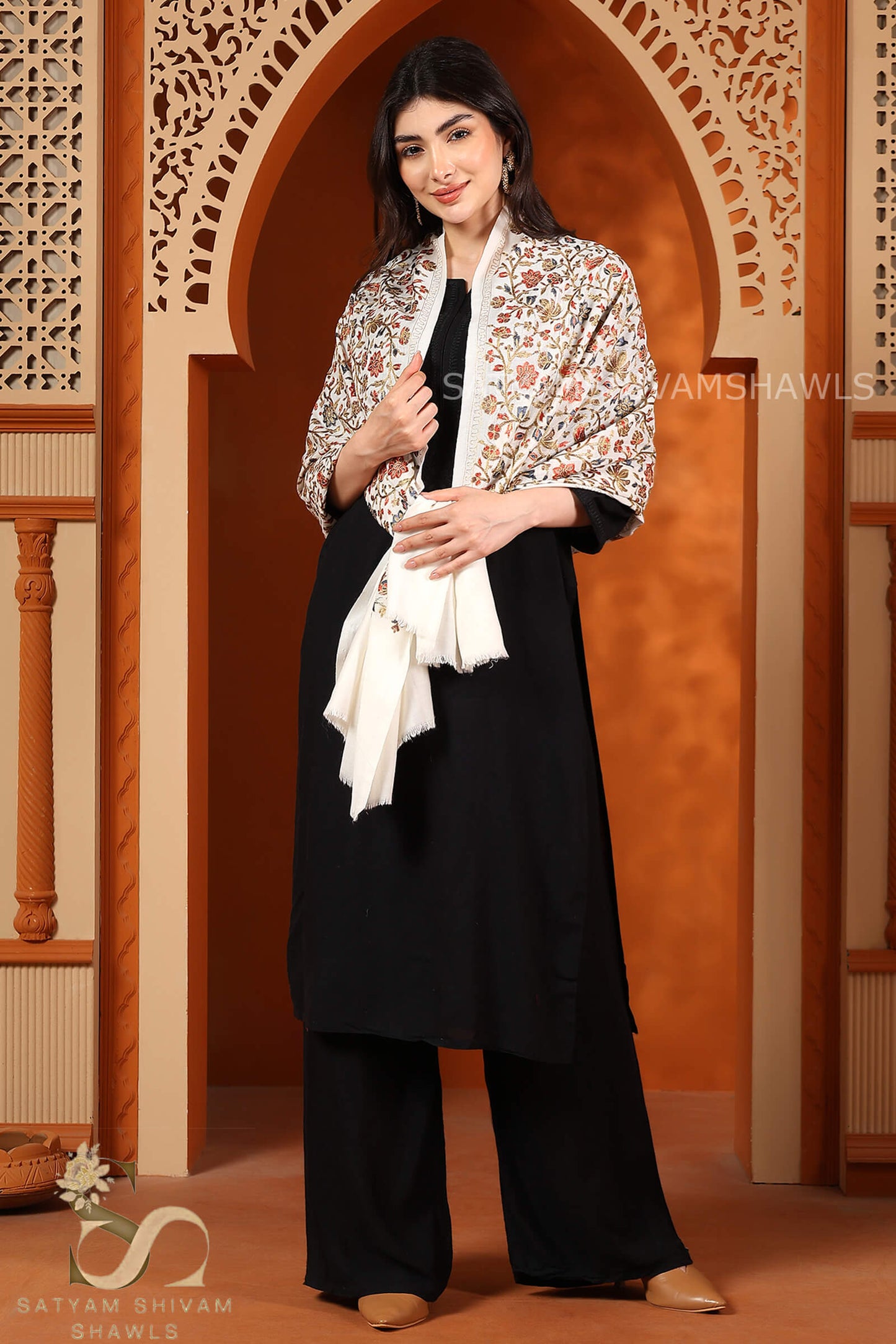 PASHMINA FINE WOOL NALKI EMBROIDERY WEAVE STOLE,WARM & SOFT,