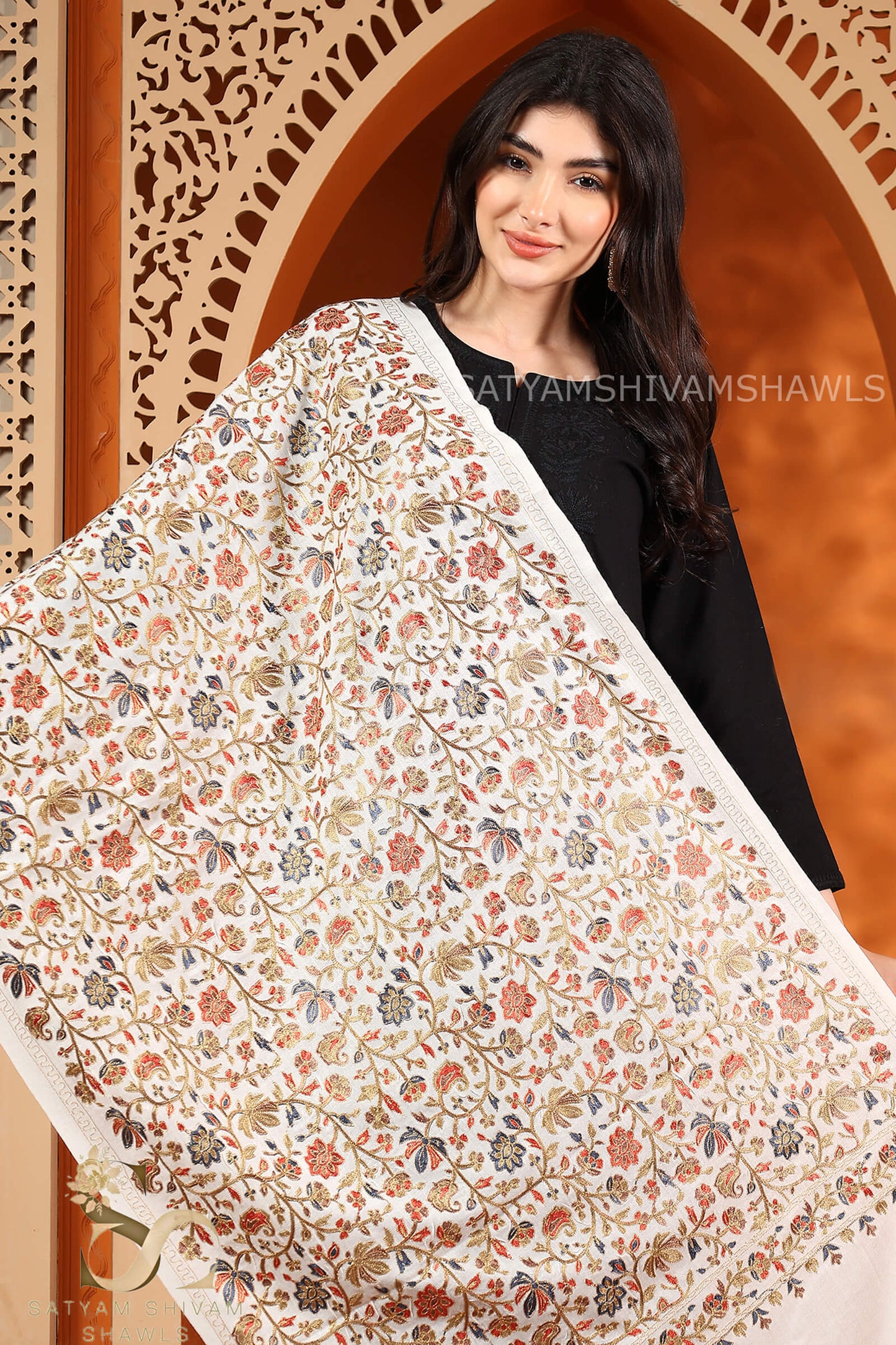 PASHMINA FINE WOOL NALKI EMBROIDERY WEAVE STOLE,WARM & SOFT,