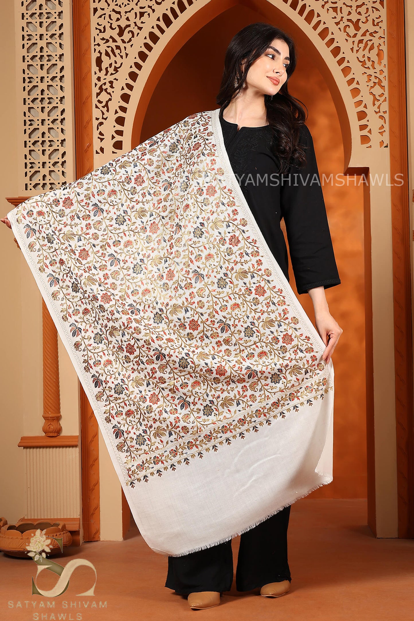 PASHMINA FINE WOOL NALKI EMBROIDERY WEAVE STOLE,WARM & SOFT,
