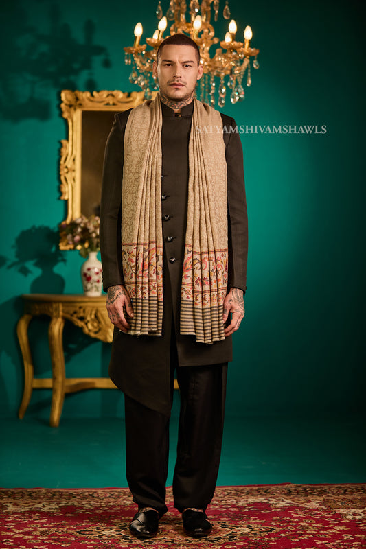 MENS EXTRA FINE WOOL SHAWL, WOVEN PALLA, AZTEC DESIGN,WARM AND LIGHT WEIGHT