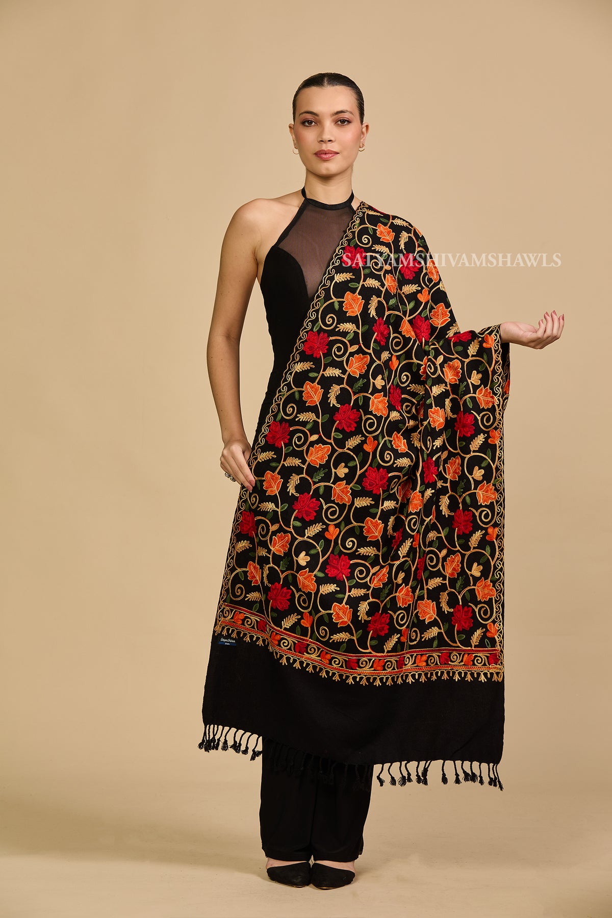 PURE WOOL ARI EMBROIDERY WEAVE STOLE,WARM & SOFT,