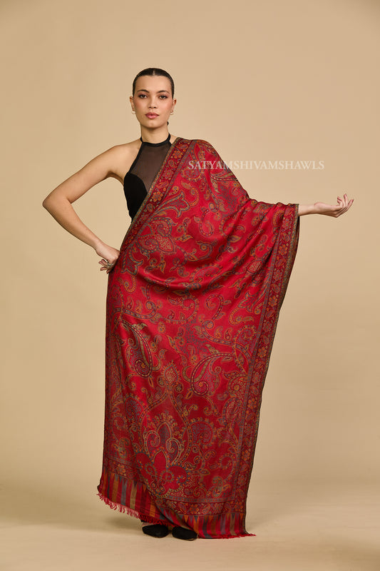 PAISLEY KALAMKARI WOMENS FINE SOFT SILK WOOL JMAWAR STOLE