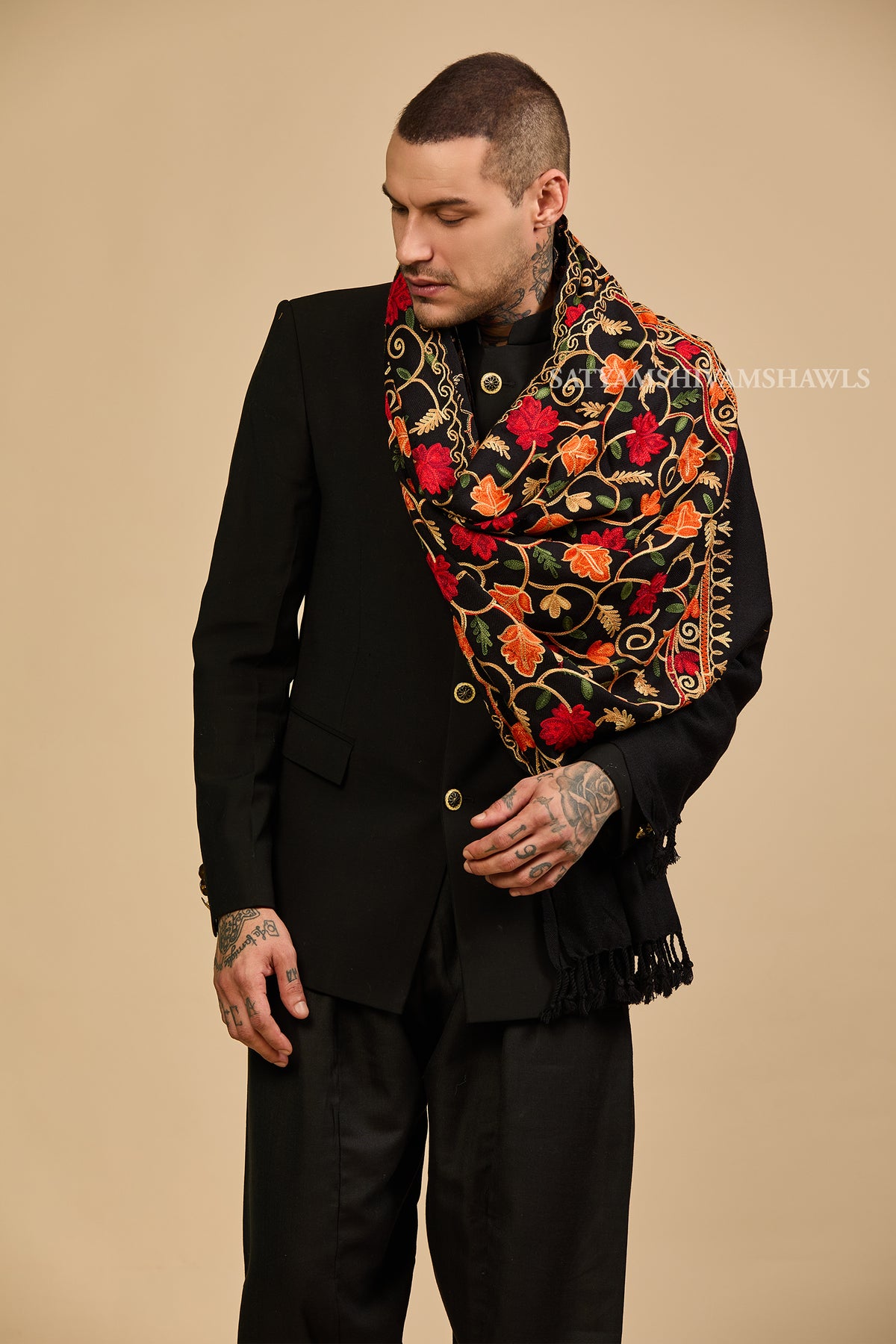 PURE WOOL ARI EMBROIDERY WEAVE STOLE,WARM & SOFT,