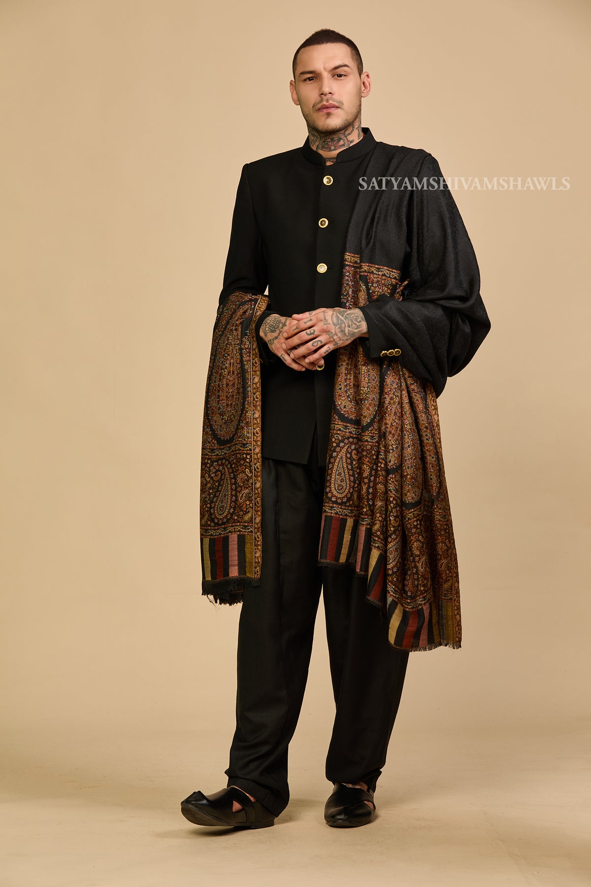 Extra Fine Wool Pashmina Kani Palla Gents Shawl Big Size