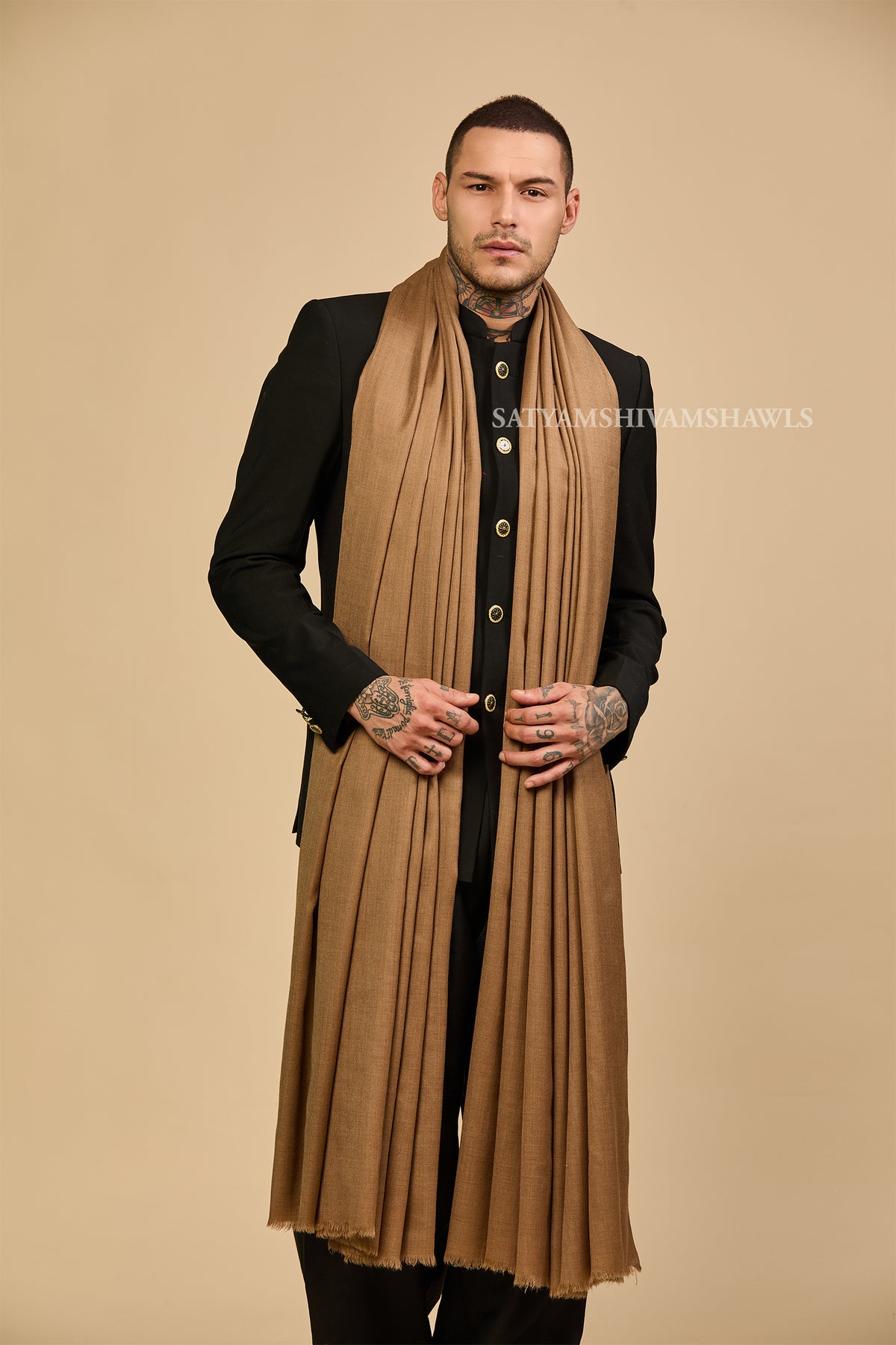 PASHMINA MENS 100% CERTIFIED PURE WOOL SUPER FINE RING SHAWL, FULL SIZE
