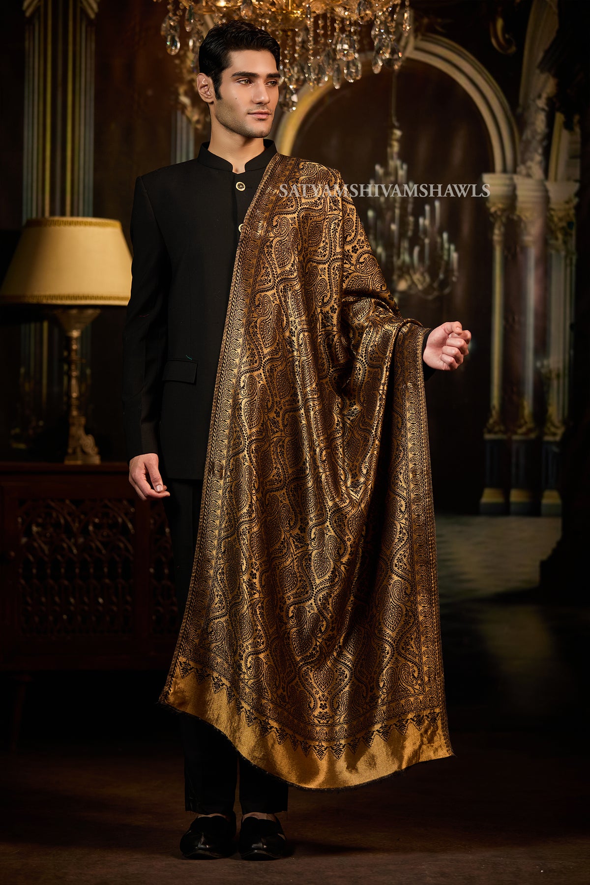 Moonlight Golden Paisley Reversible Stole