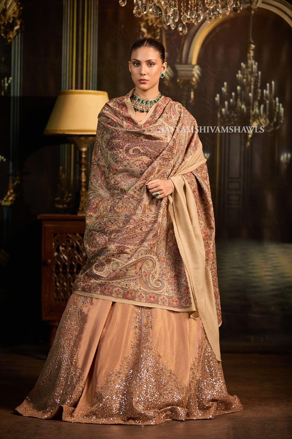 womens extra fine wool shawl hand zari embroidered shawl