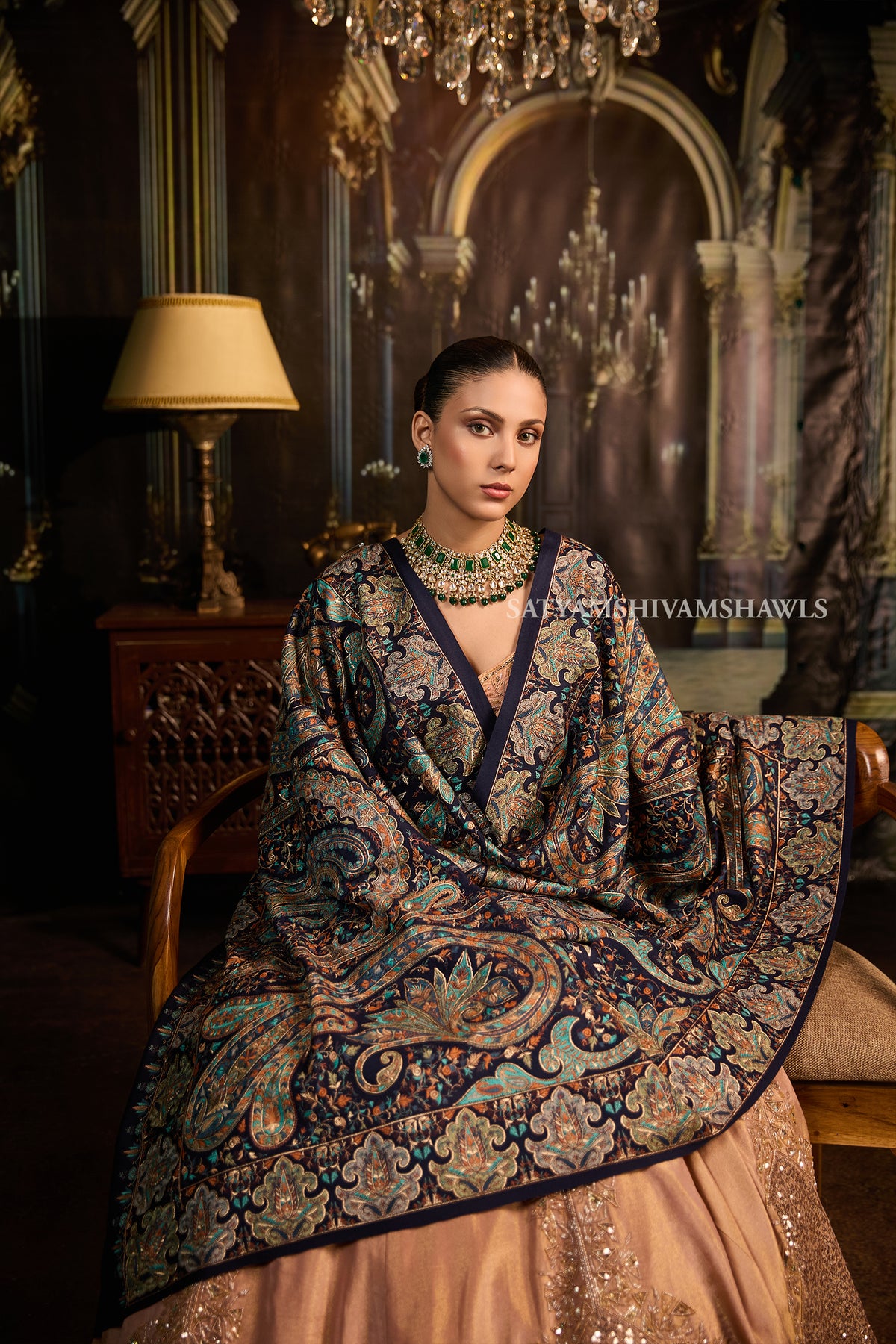 womens extra fine wool shawl hand zari embroidered shawl