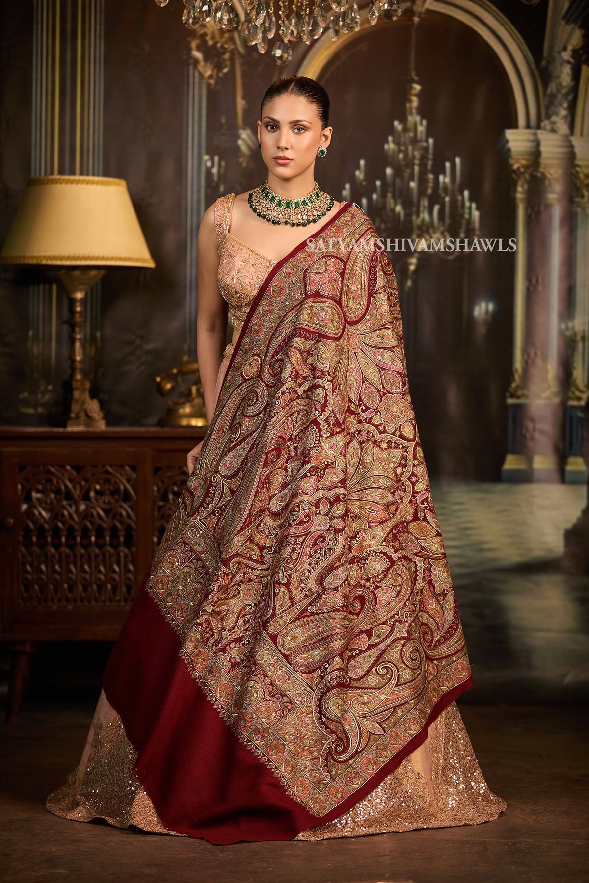 womens extra fine wool shawl hand zari embroidered shawl