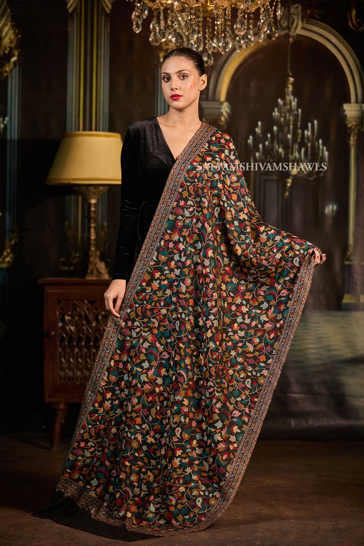 Midnight Floral Symphony Women Stole