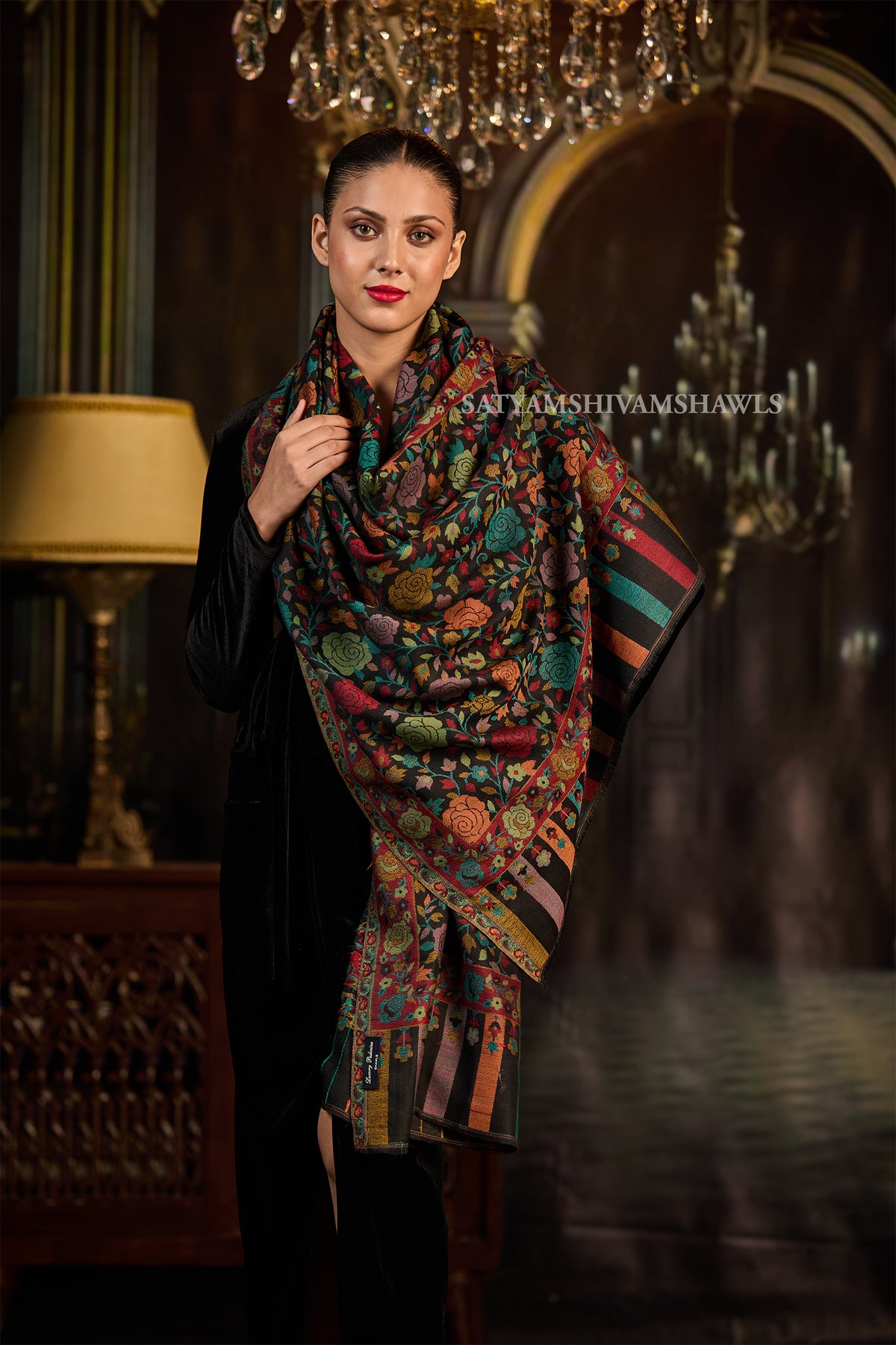 ARABIC ROSE KANI WOVEN LUXURY PASHMINA WOMENS STOLE