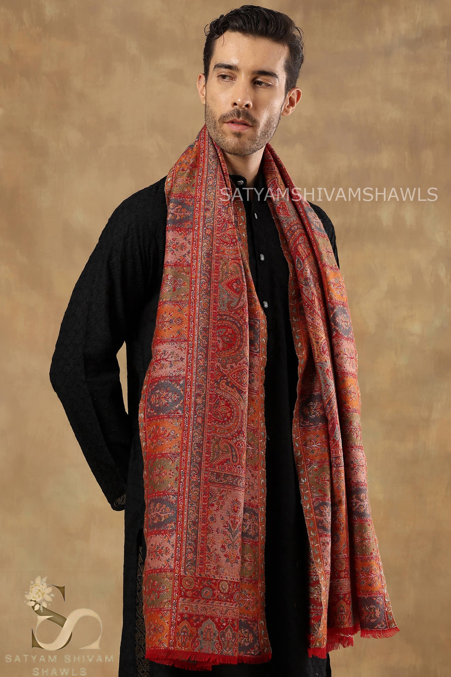 "MEHROOM BLOOM JAAL" PASHMINA KANI WEAVED MENS SHAWL