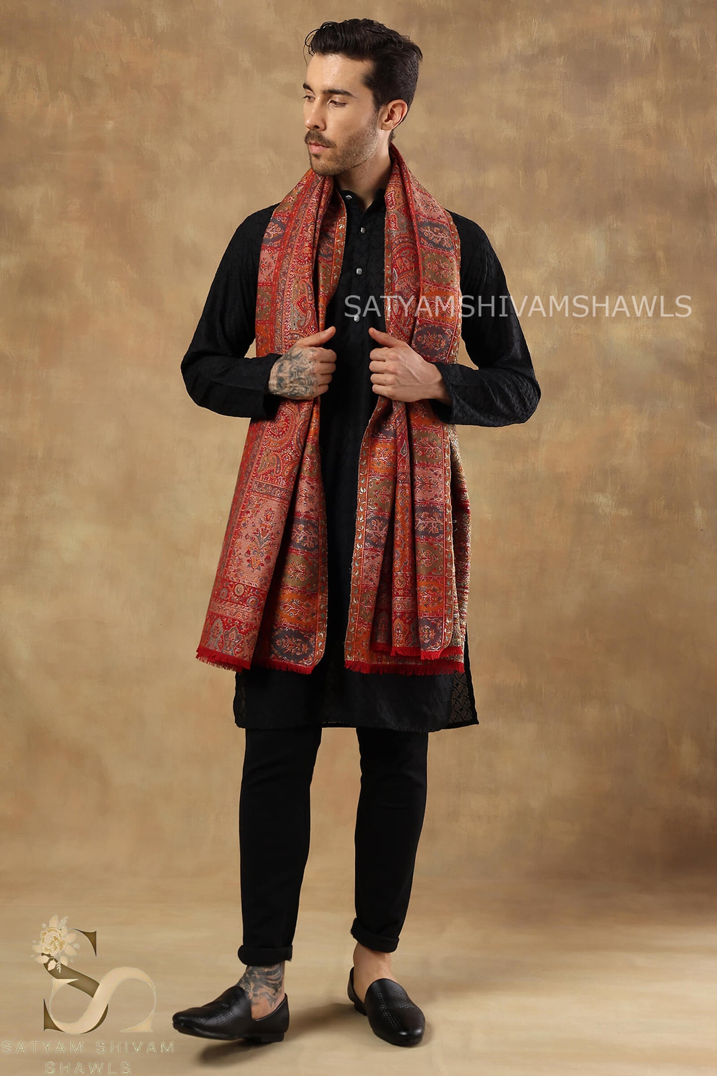 "MEHROOM BLOOM JAAL" PASHMINA KANI WEAVED MENS SHAWL