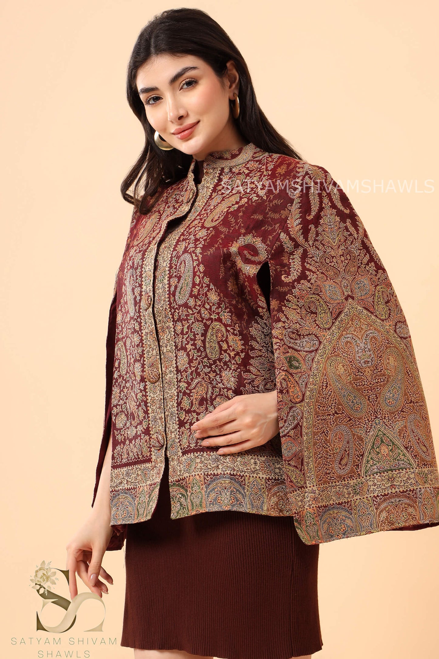 ARABIC IRANI KALAMKANI CAPE ,MIDNIGHT MEHROON