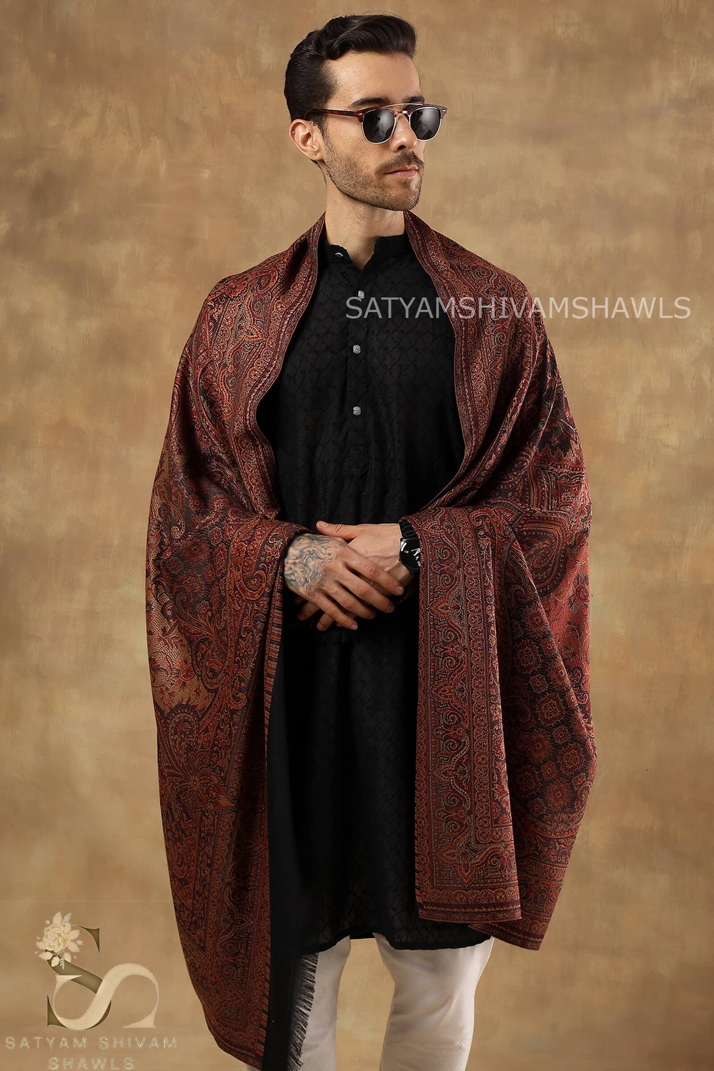 TURKEY ARABIC PAISLEY KANI WOVEN SHAWL,WARM AND SOFT,VINTAGE BLACK