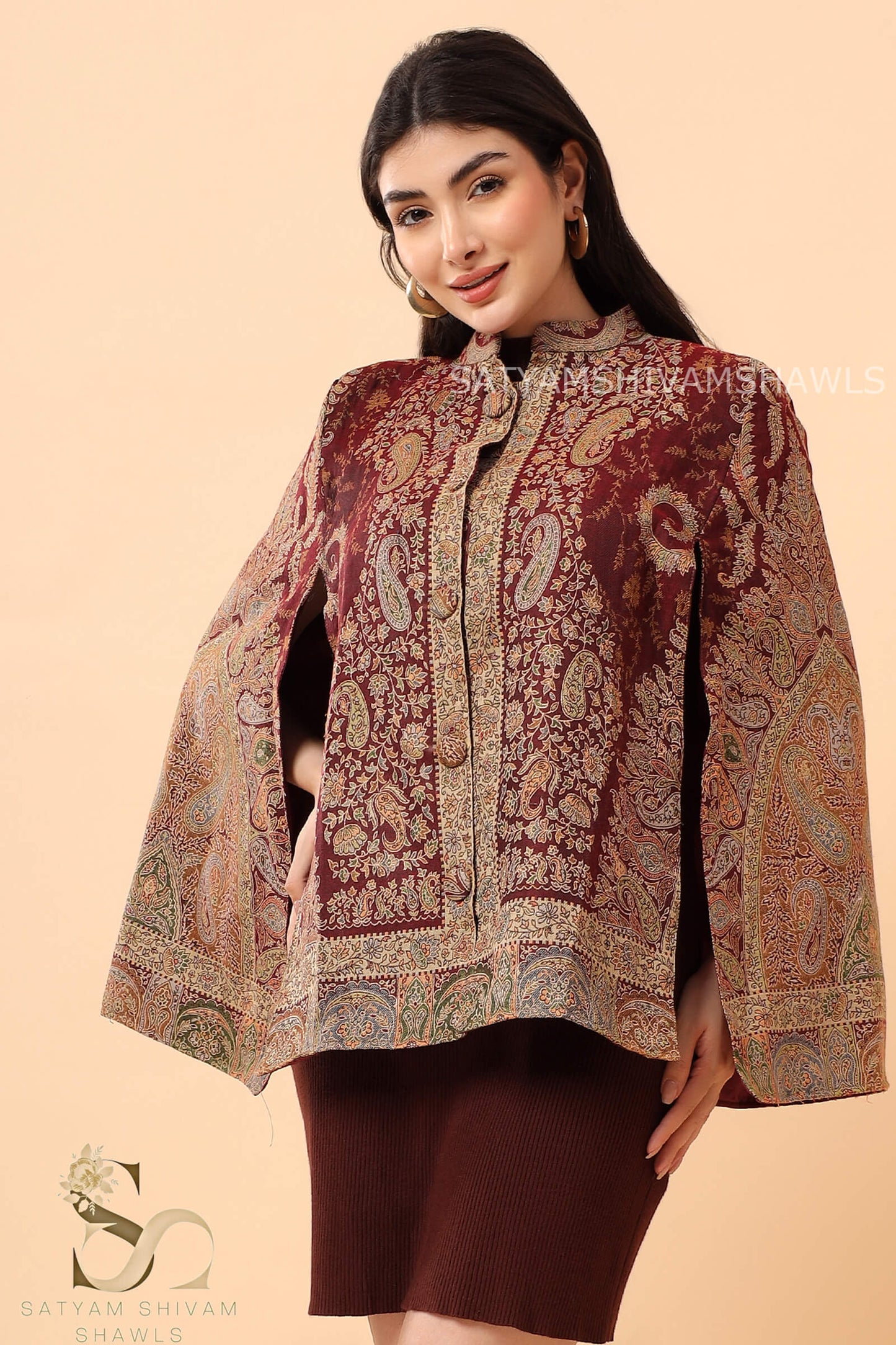 ARABIC IRANI KALAMKANI CAPE ,MIDNIGHT MEHROON
