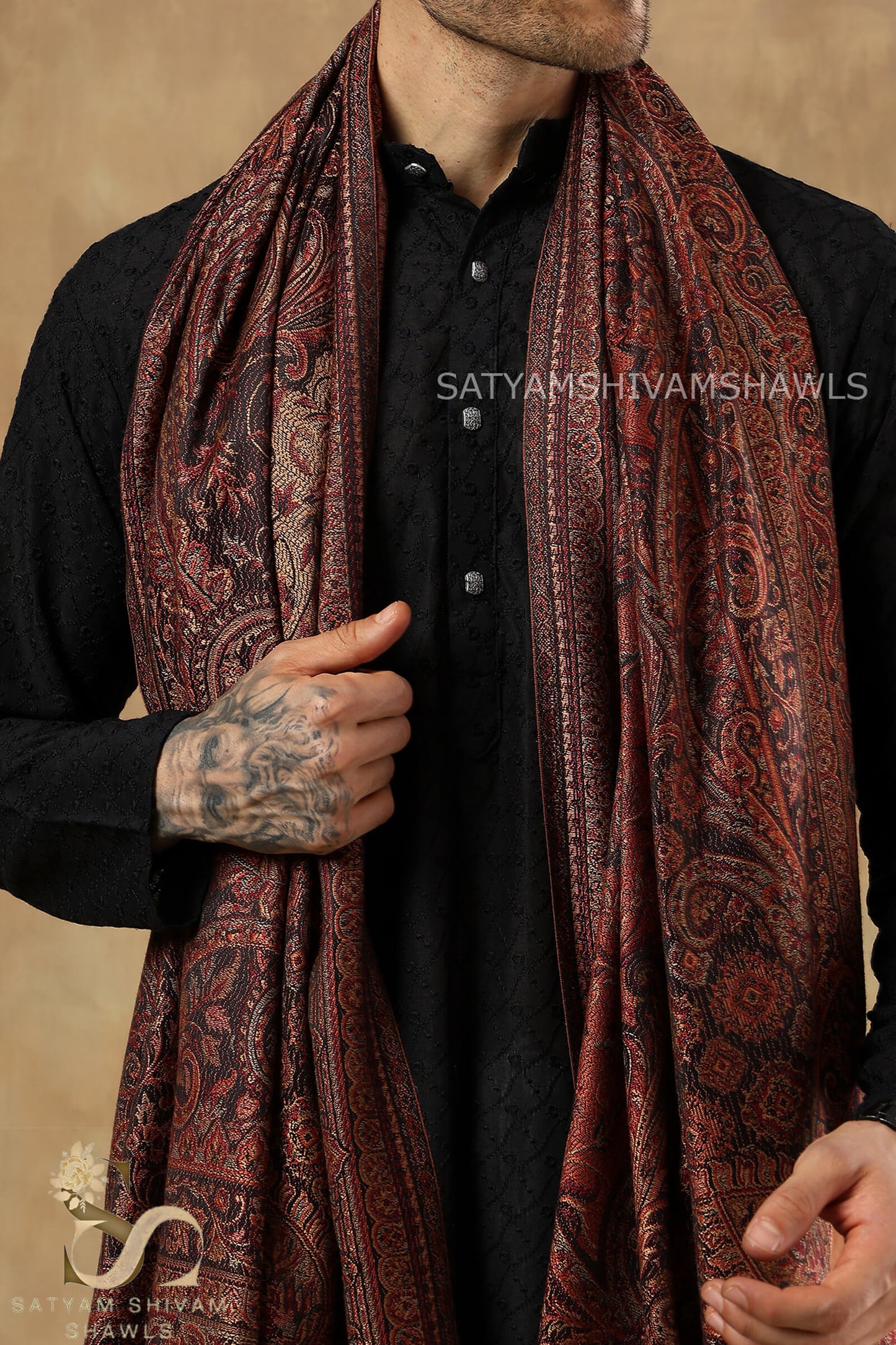 TURKEY ARABIC PAISLEY KANI WOVEN SHAWL,WARM AND SOFT,VINTAGE BLACK