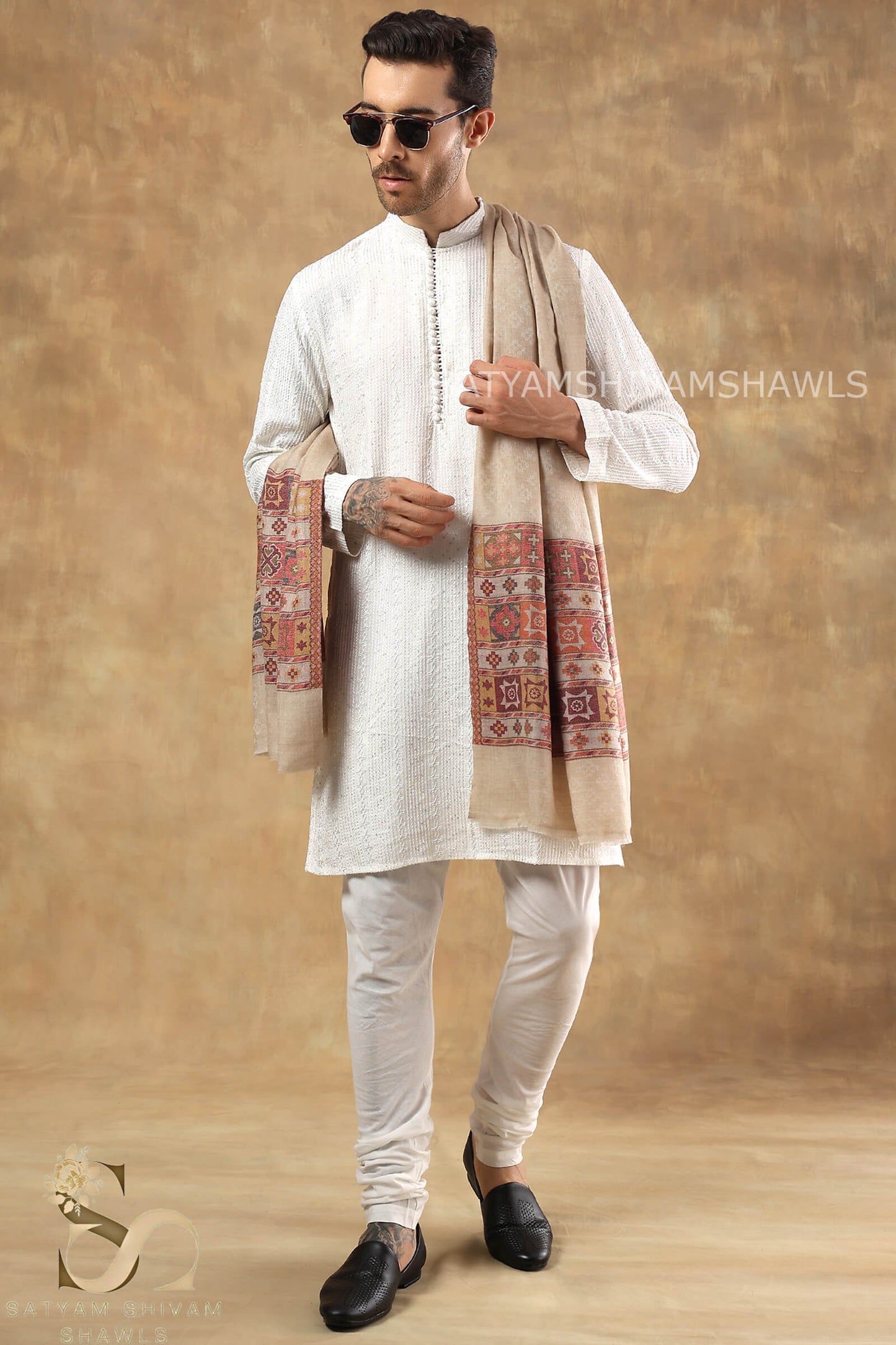 LUXURY PASHMINA KULLU DESIGN WOVEN PALLA MENS STOLE ,SKIN