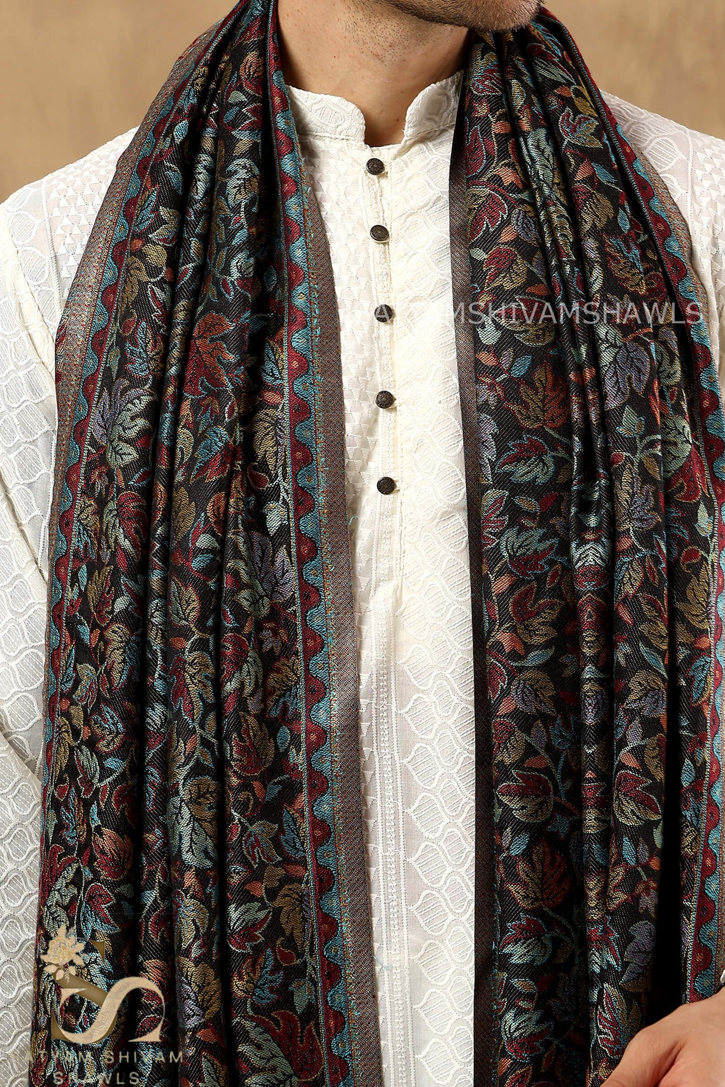 CHINAR KASHMIRI MULTY COLOUR COMBINATION SILK PASHMINA MENS SHAWLS,MULTY BLACK