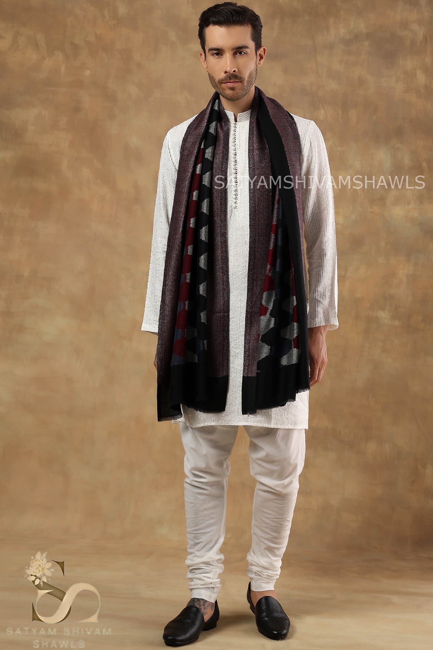 EKAT-E-NOOR PASHMINA EXTRA FINE WOOL STOLE ,WARM,SOFT & LIGHT WEIGHT ,BLACK ,MENS