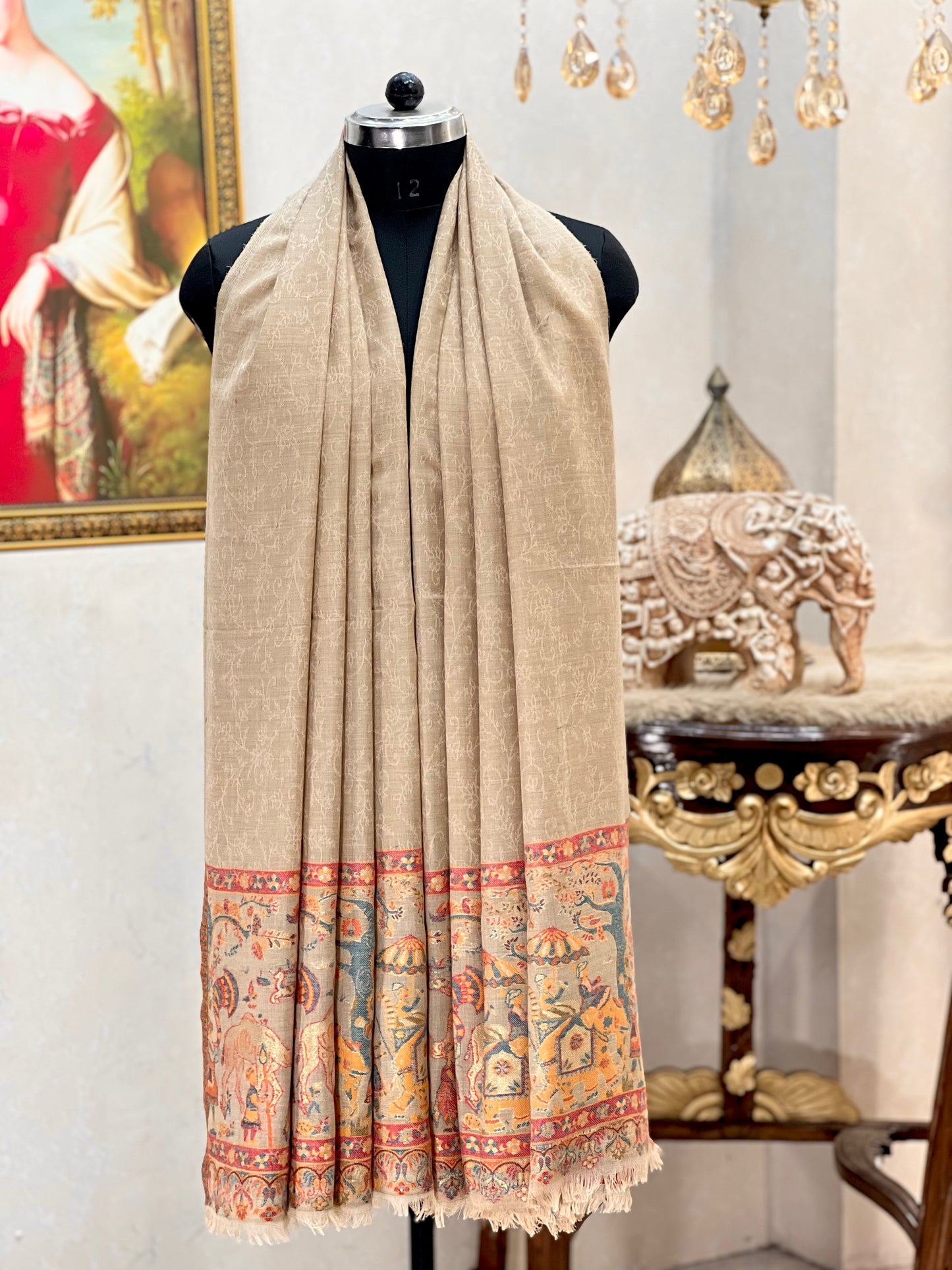 DHOLI PALLA KANI ZARI WEAVE PURE WOOL SHAWL,WARM AND SOFT,SKIN