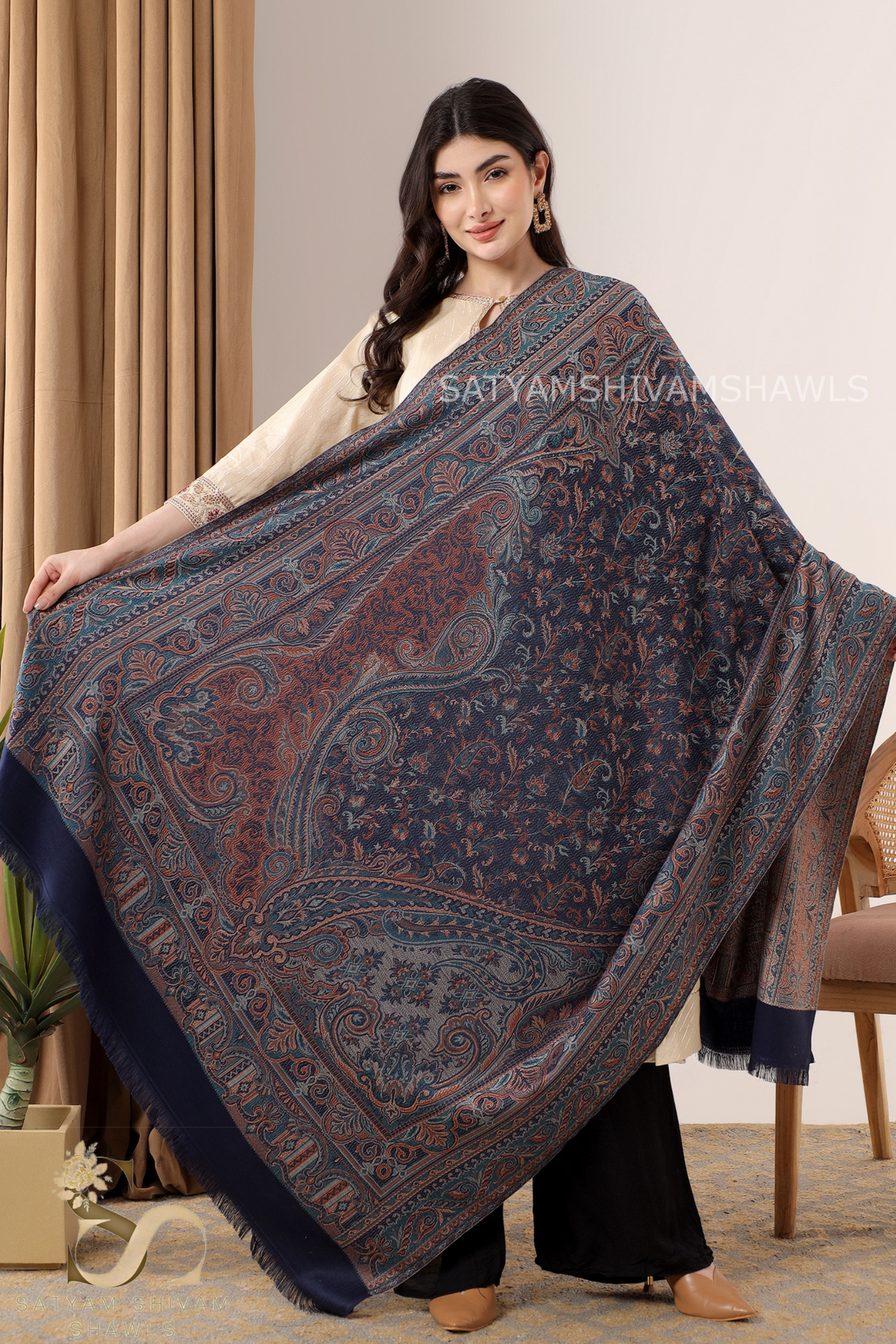 PURE WOOL ETHNIC KANI WEAVED SHAWL,WARM AND SOFT