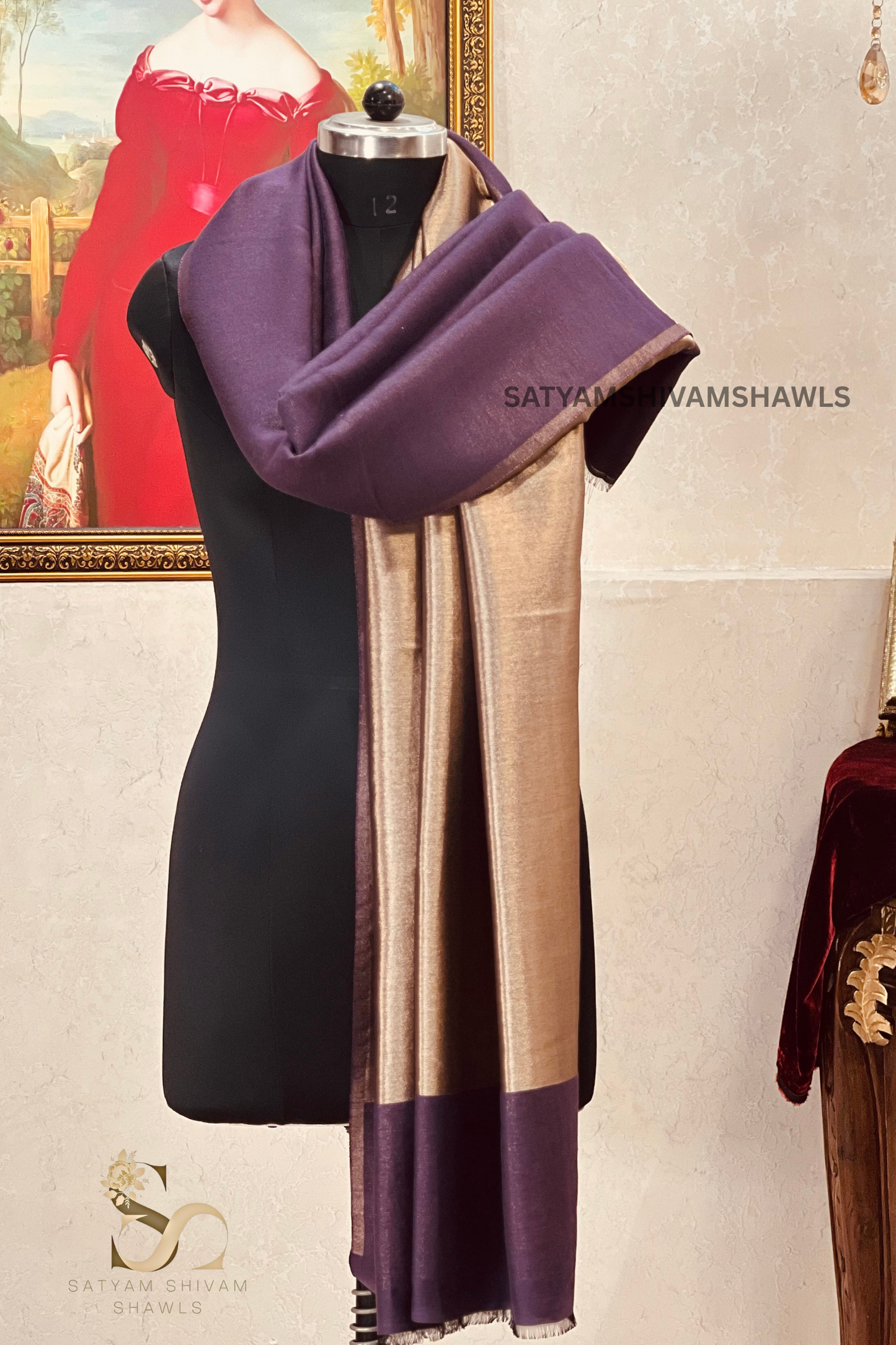 Noor-e-zari twilight reversible shawl,violet