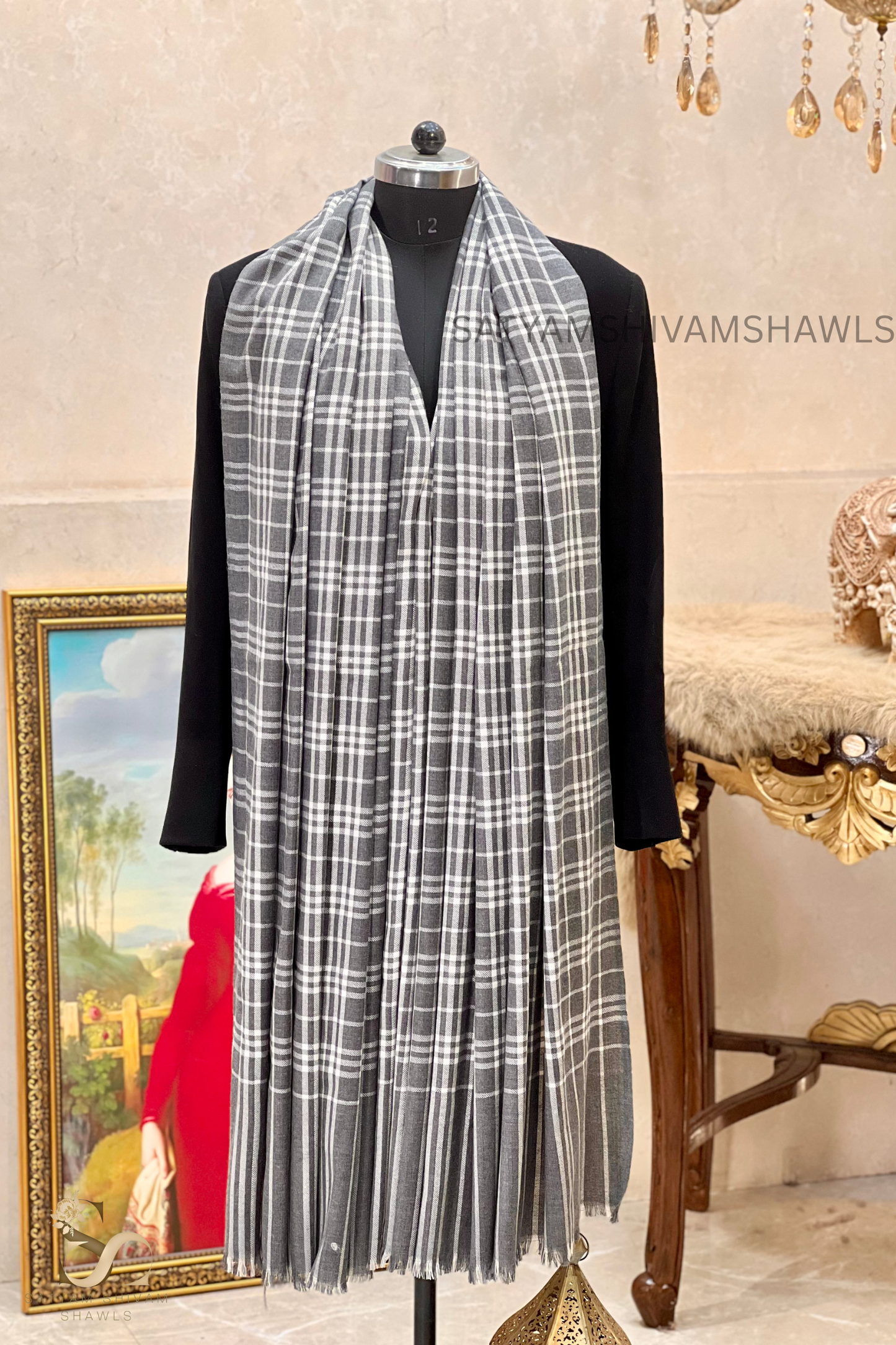 Mens Woven Check Shawl Light Weight - Fine Wool , full size