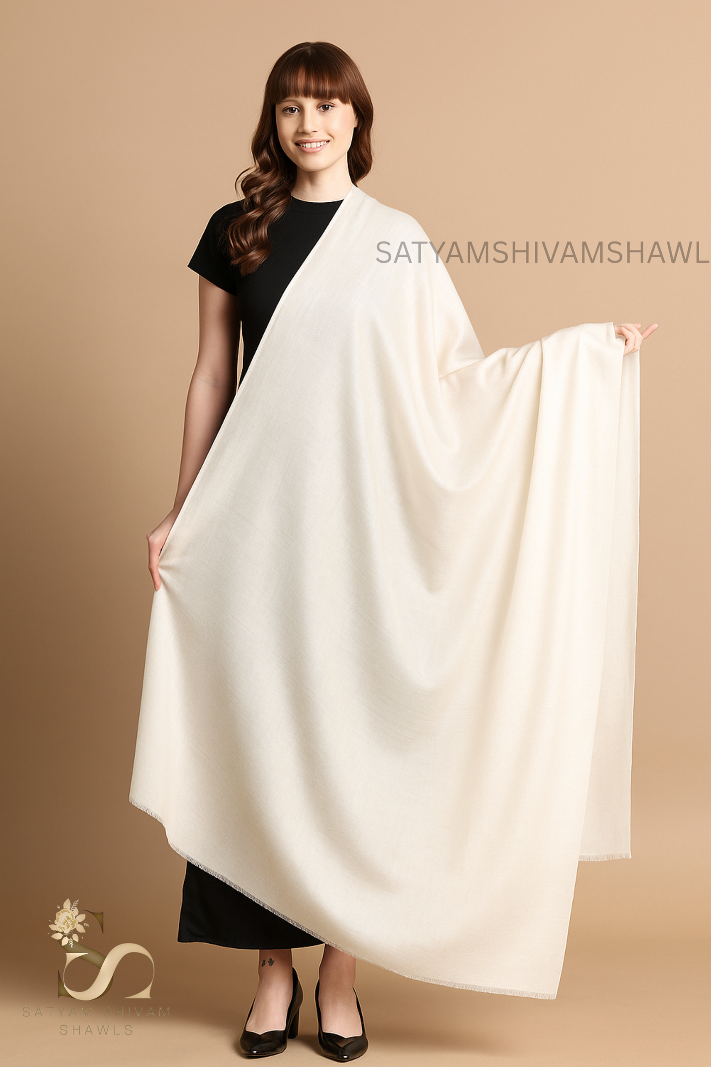 WOMENS PURE WOOL SHAWL ,SOLID PLAIN DESIGN,WHITE,
