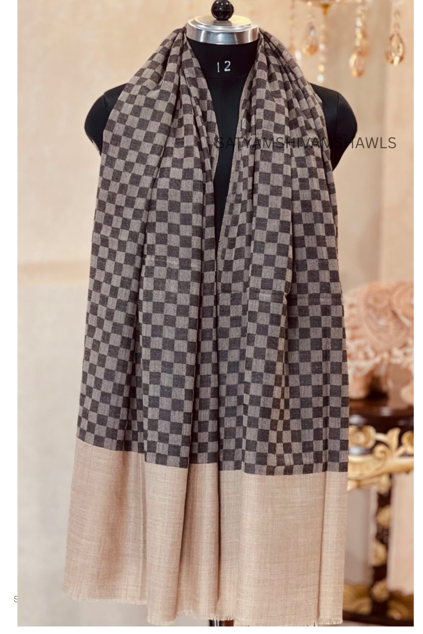 EXTRA FINE WOOL MIST CHECK MENS STOLE, SOFT & LIGHT WEIGHT