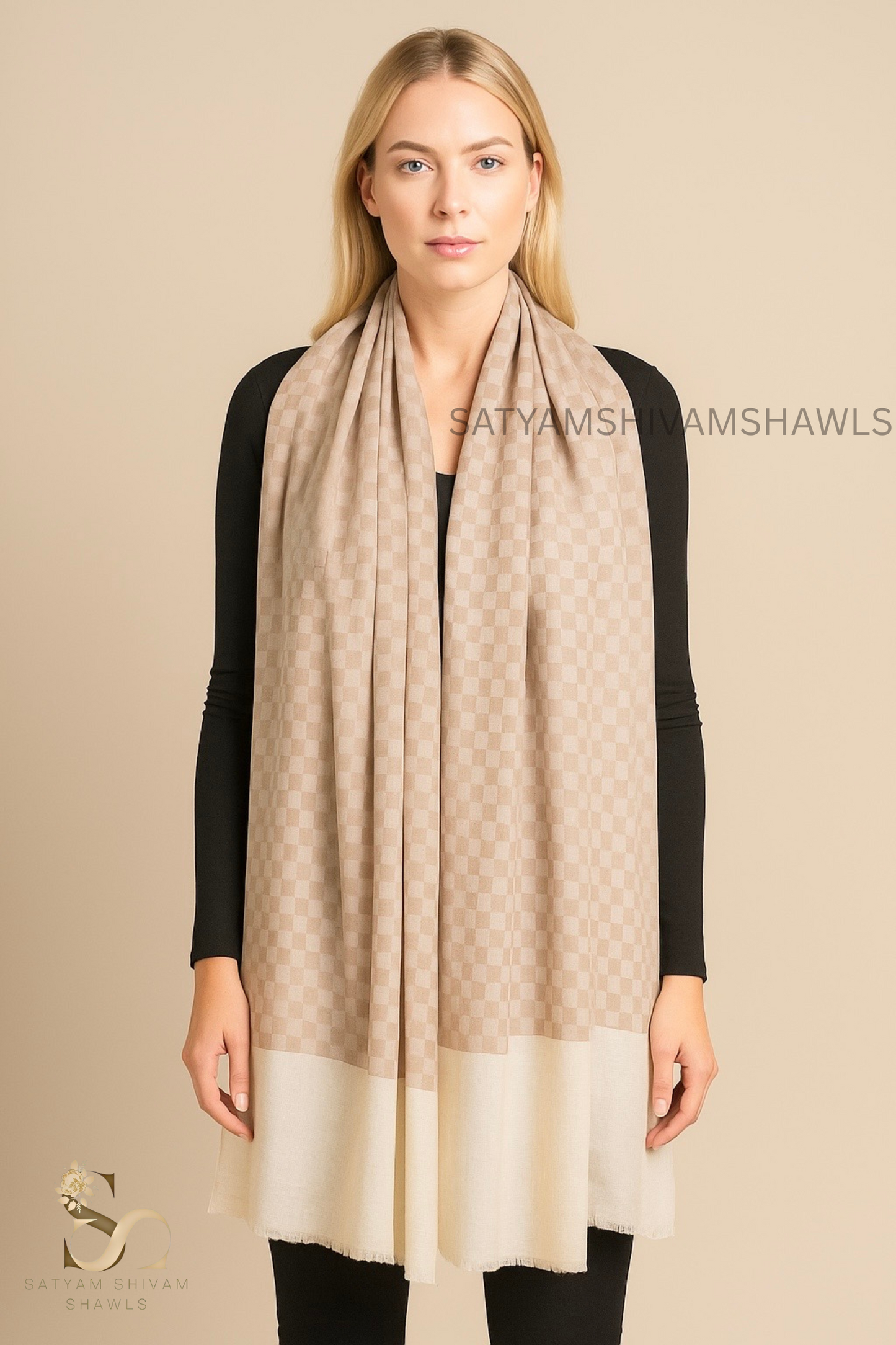 EXTRA FINE WOOL MIST CHECK WOMENS STOLE, SOFT & LIGHT WEIGHT