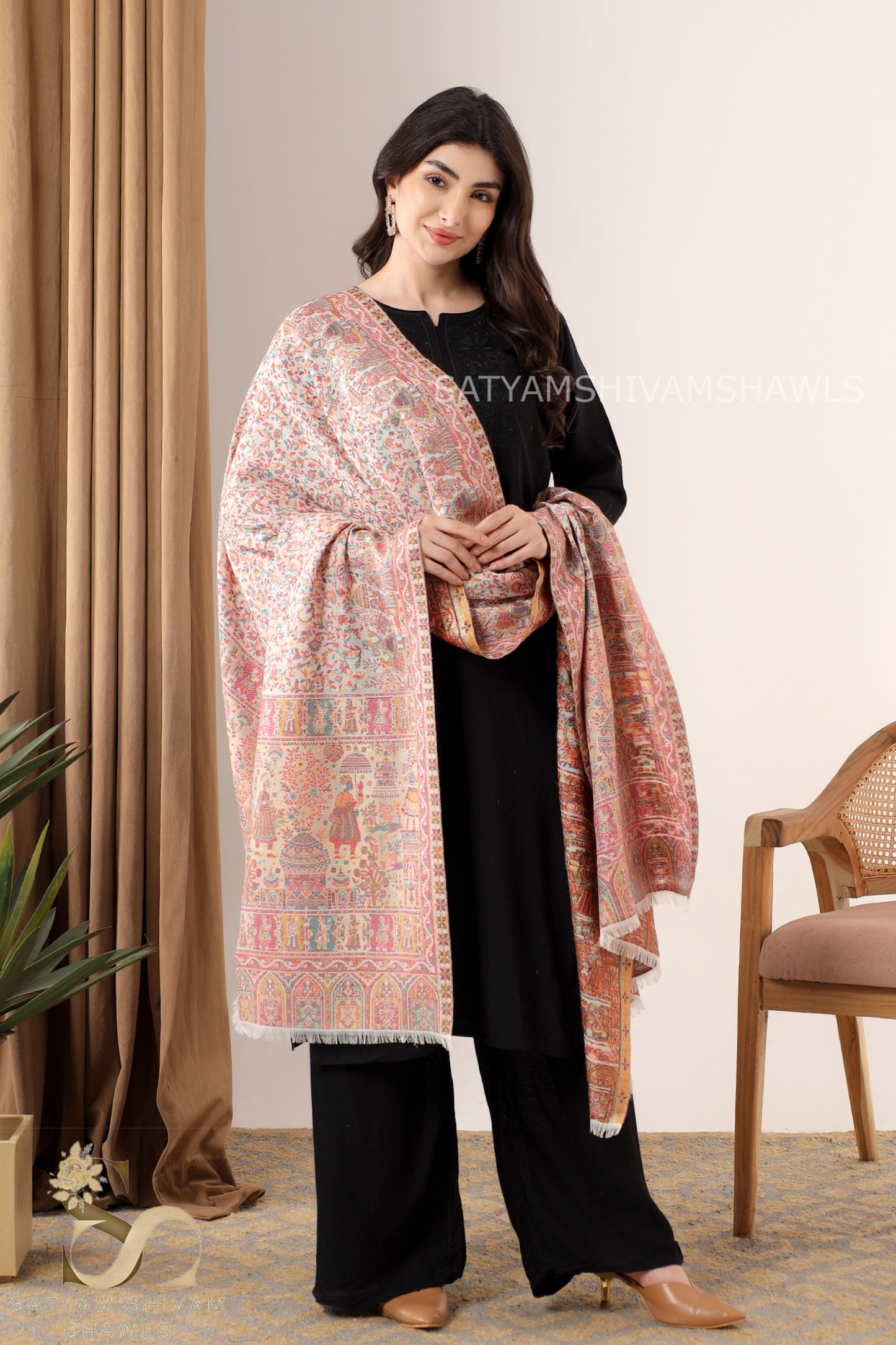 MOONLIGHT MUGHAL DARBAR PALLA PASHMINA BLEND WOOL SHAWL