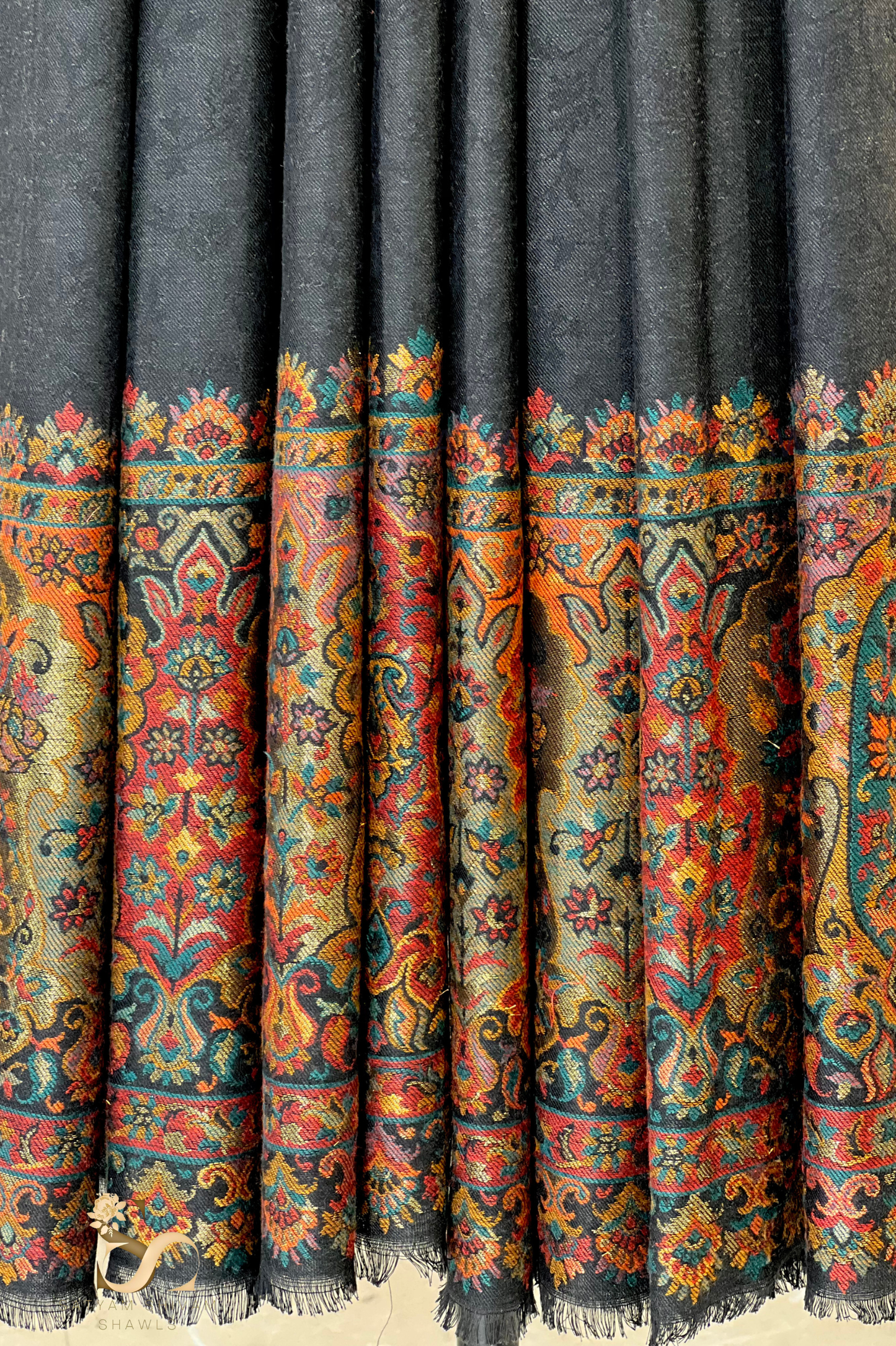 ZARI MOONLIGHT KANI WEAVE PURE WOOL PALLA SHAWL,WARM AND SOFT,BLACK