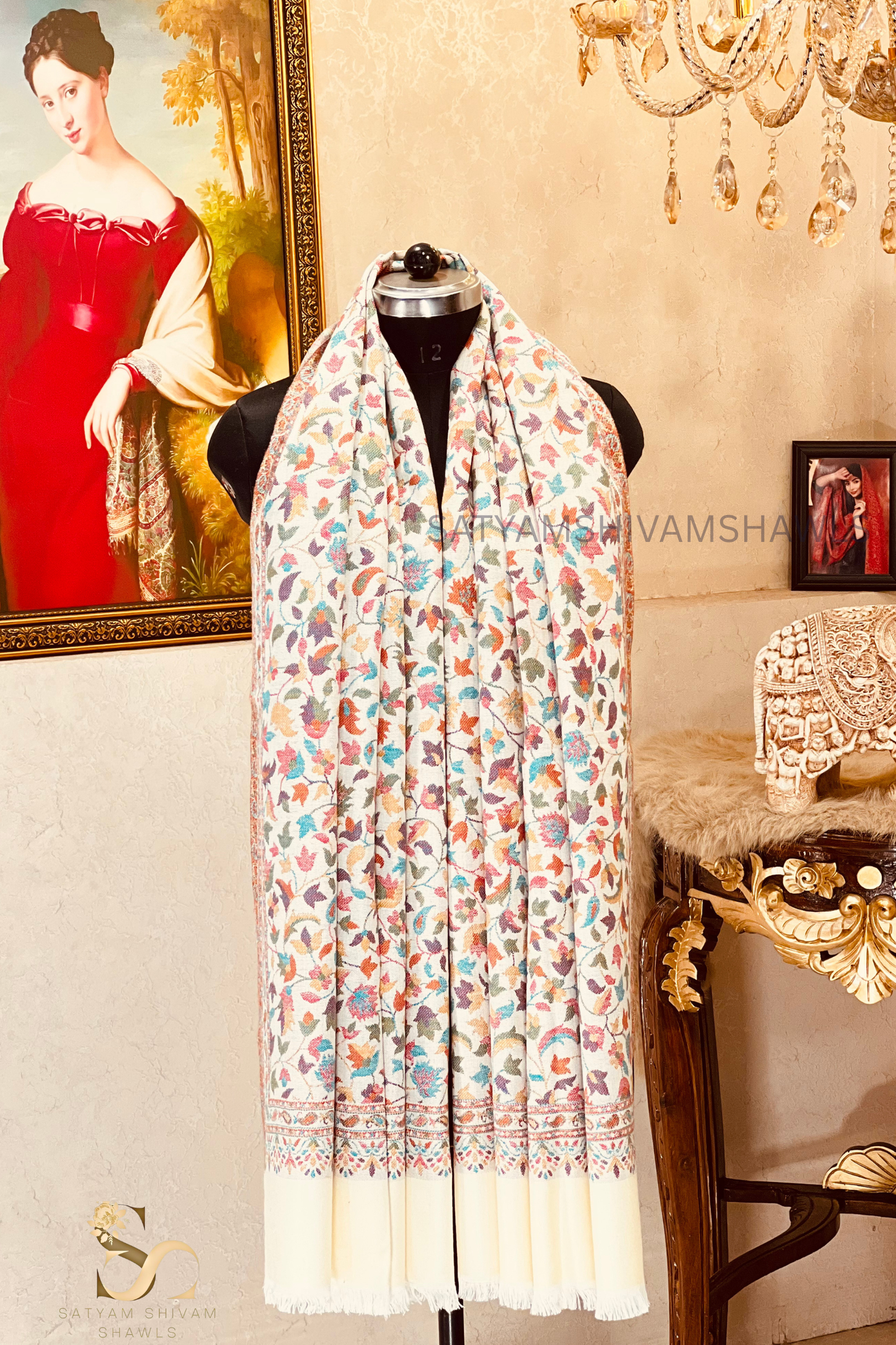VINTAGE ROYAL JAMAWAR PAISLEY KANI DESIGN MENS SHAWL,WHITE
