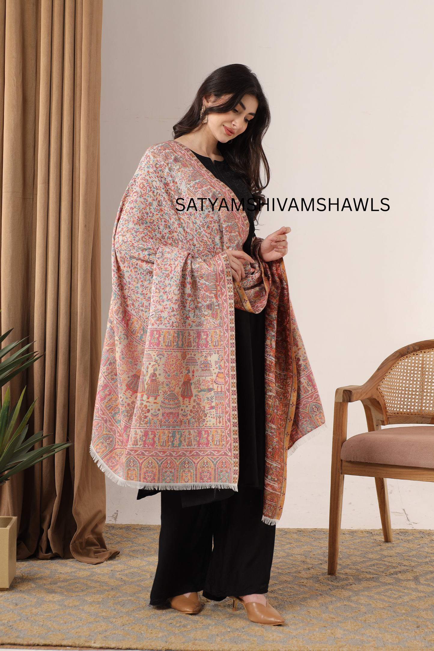 MOONLIGHT MUGHAL DARBAR PALLA PASHMINA BLEND WOOL SHAWL