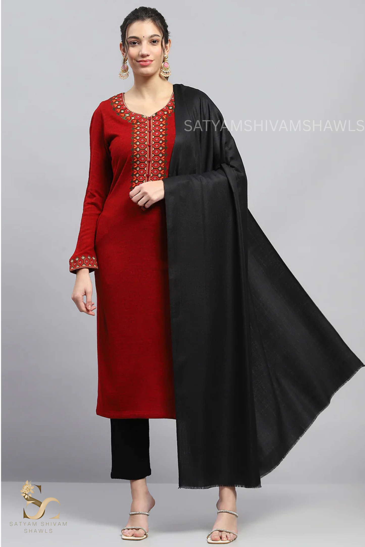 WOMENS PURE WOOL SHAWL ,SOLID PLAIN DESIGN,BLACK,