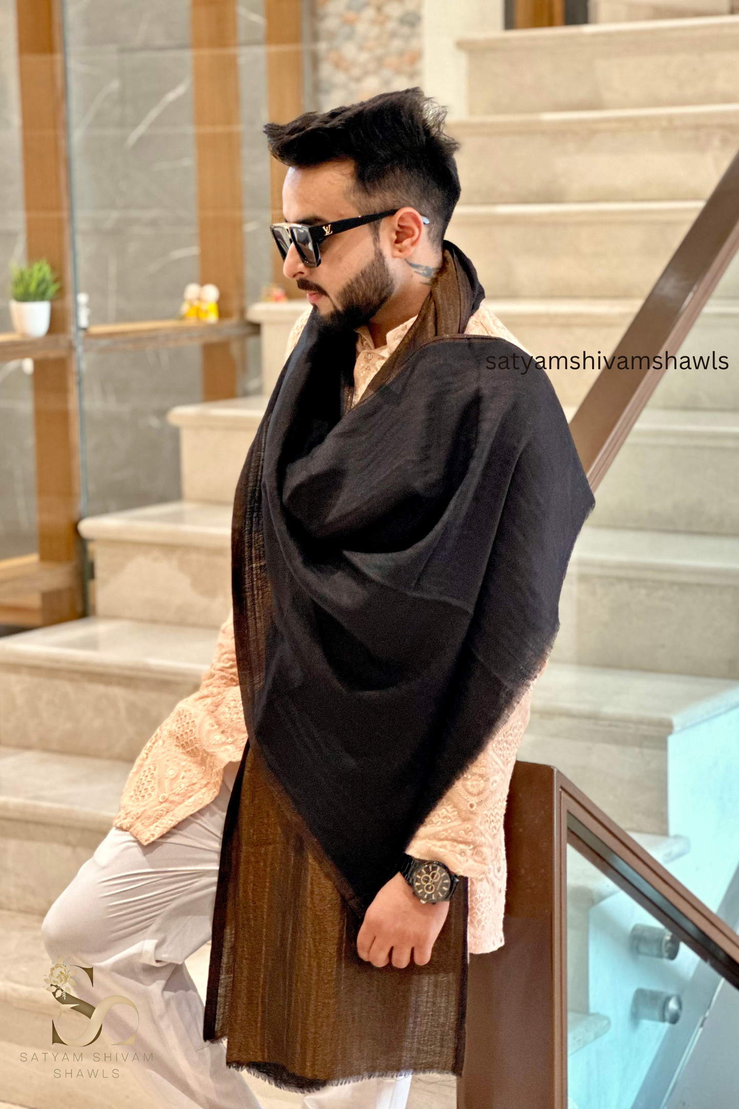 Mens Twilight Collection, Metallic Thread Weave, Fine Wool, black and golden