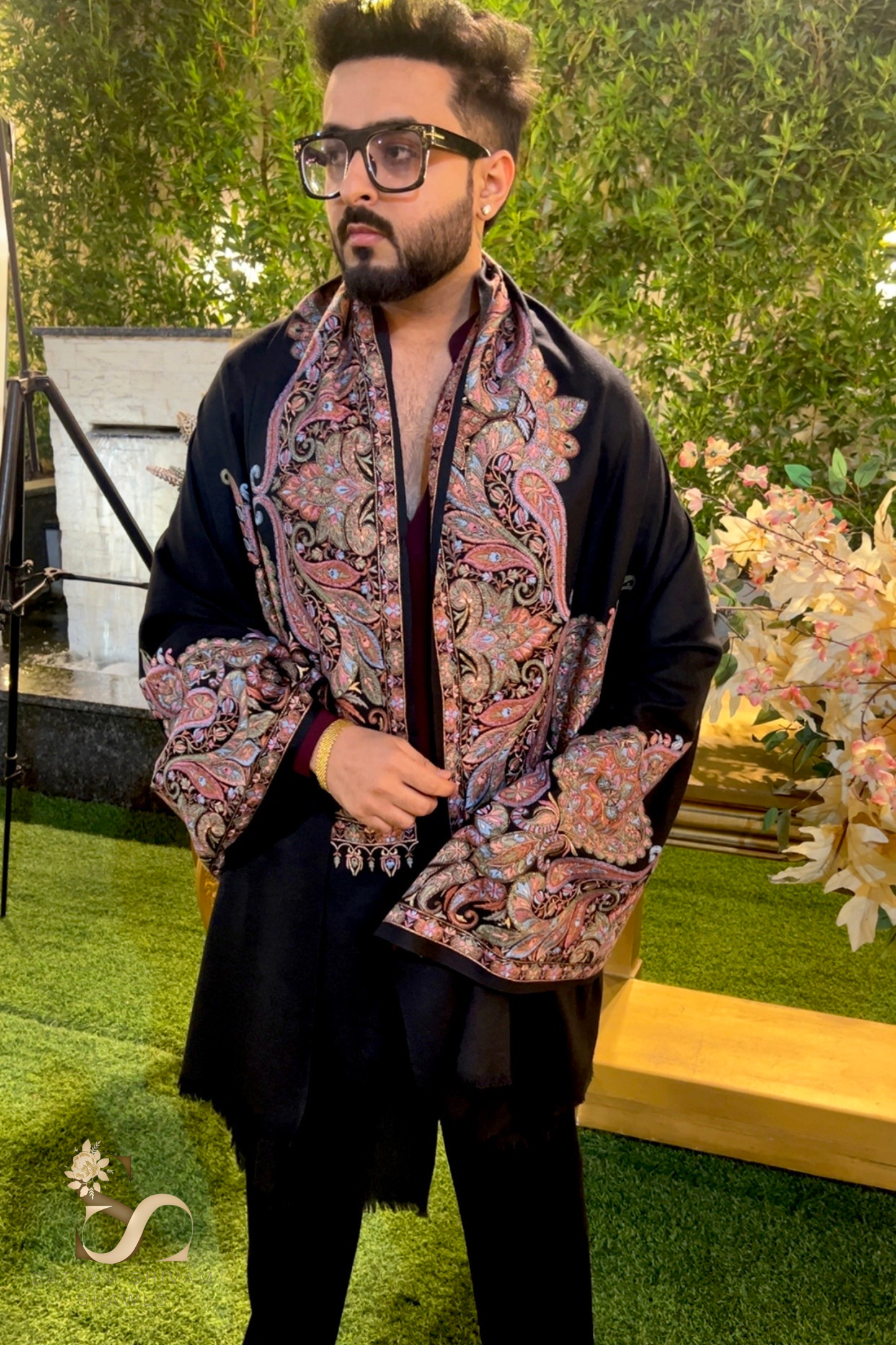 masterpiece pashmina fine wool embroidery shawl,black