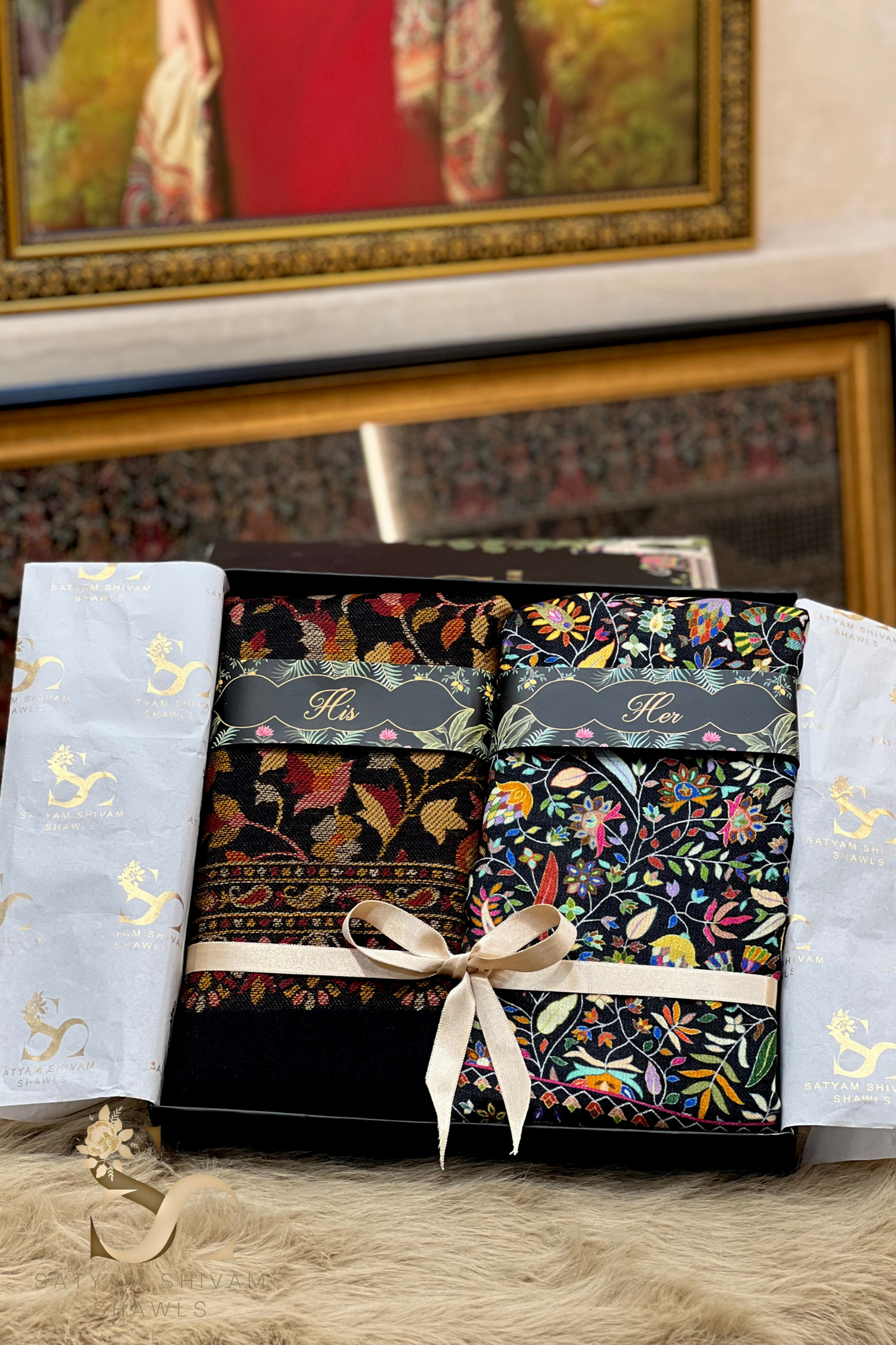 HIS AND HER SET OF MENS PURE WOOL KANI STOLE AND WOMEN SLIK WOOL PRINT STOLE