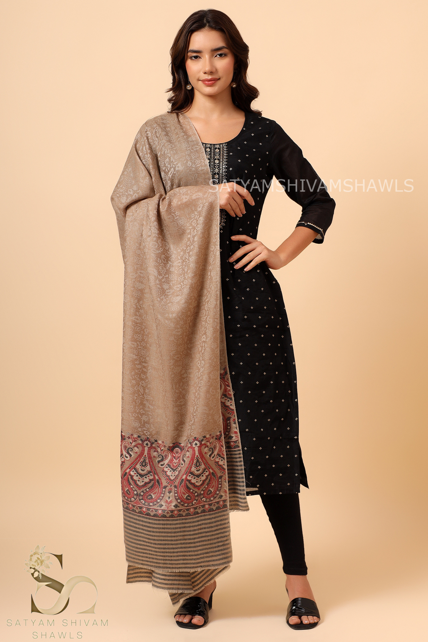 SATYAMSHIVAMSHAWLS, WOMENS EXTRA FINE WOOL SHAWL, WOVEN PALLA, AZTEC DESIGN,WARM AND LIGHT WEIGHT