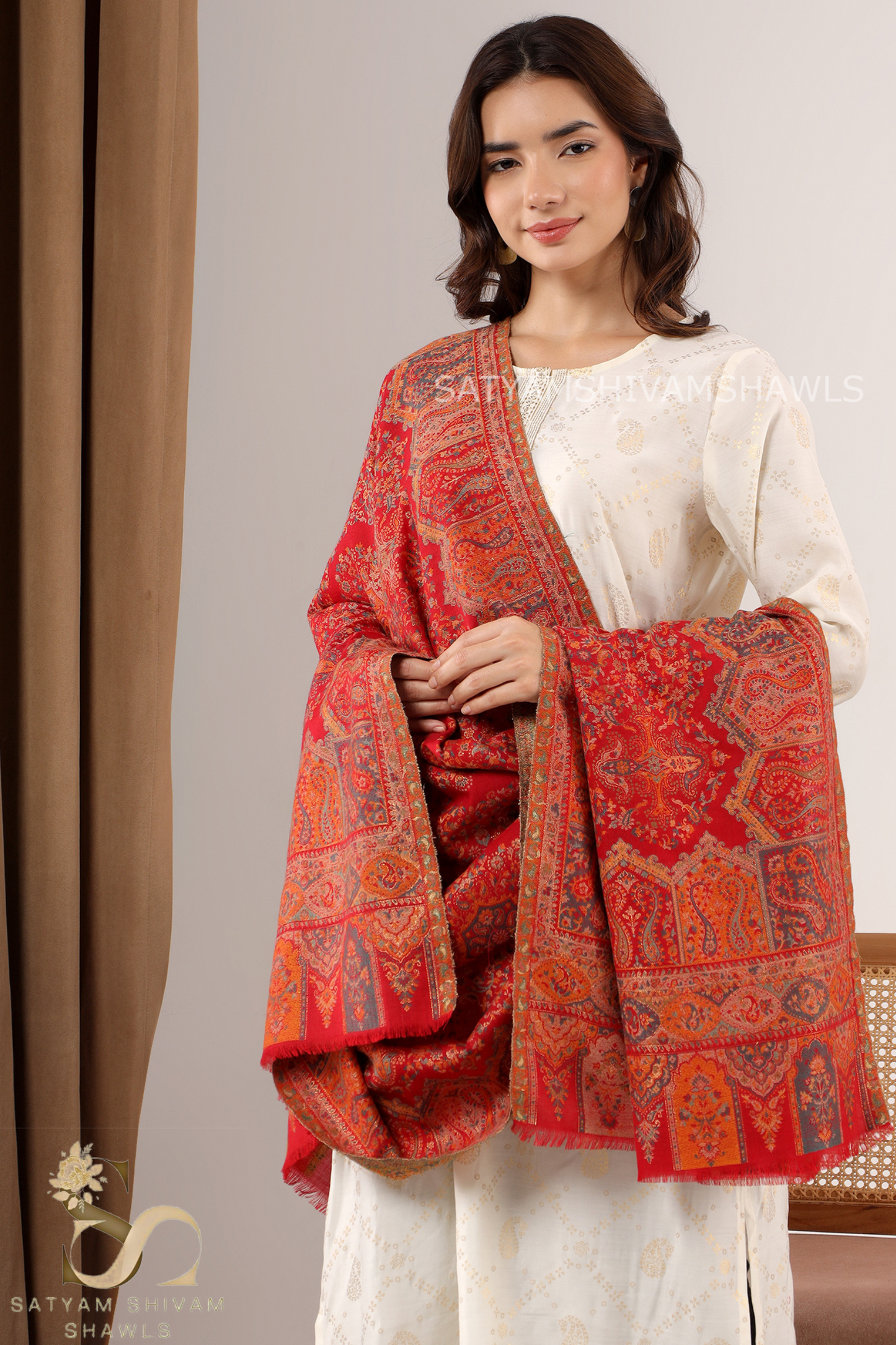 'THE MANDALA MUSE" Womens 100% Pure Wool kani Ethnic Weave Shawl, Soft And Warm