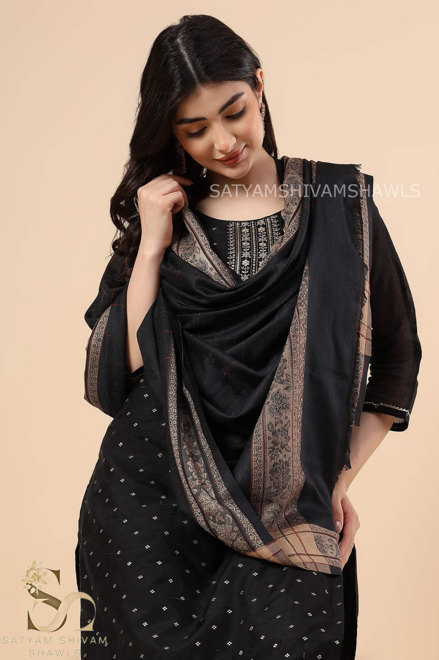 PURE WOOL SELF STRIPS WITH BORDER DESIGN SHAWL,WARM & SOFT,
