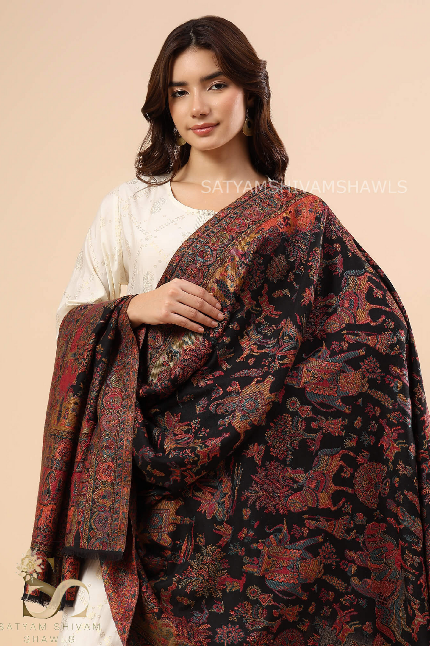"GARDEN OF DELIGHT" PASHMINA KANI SHIKARGAH DHOLI THEME DESIGN SHAWL,WARM AND SOFT
