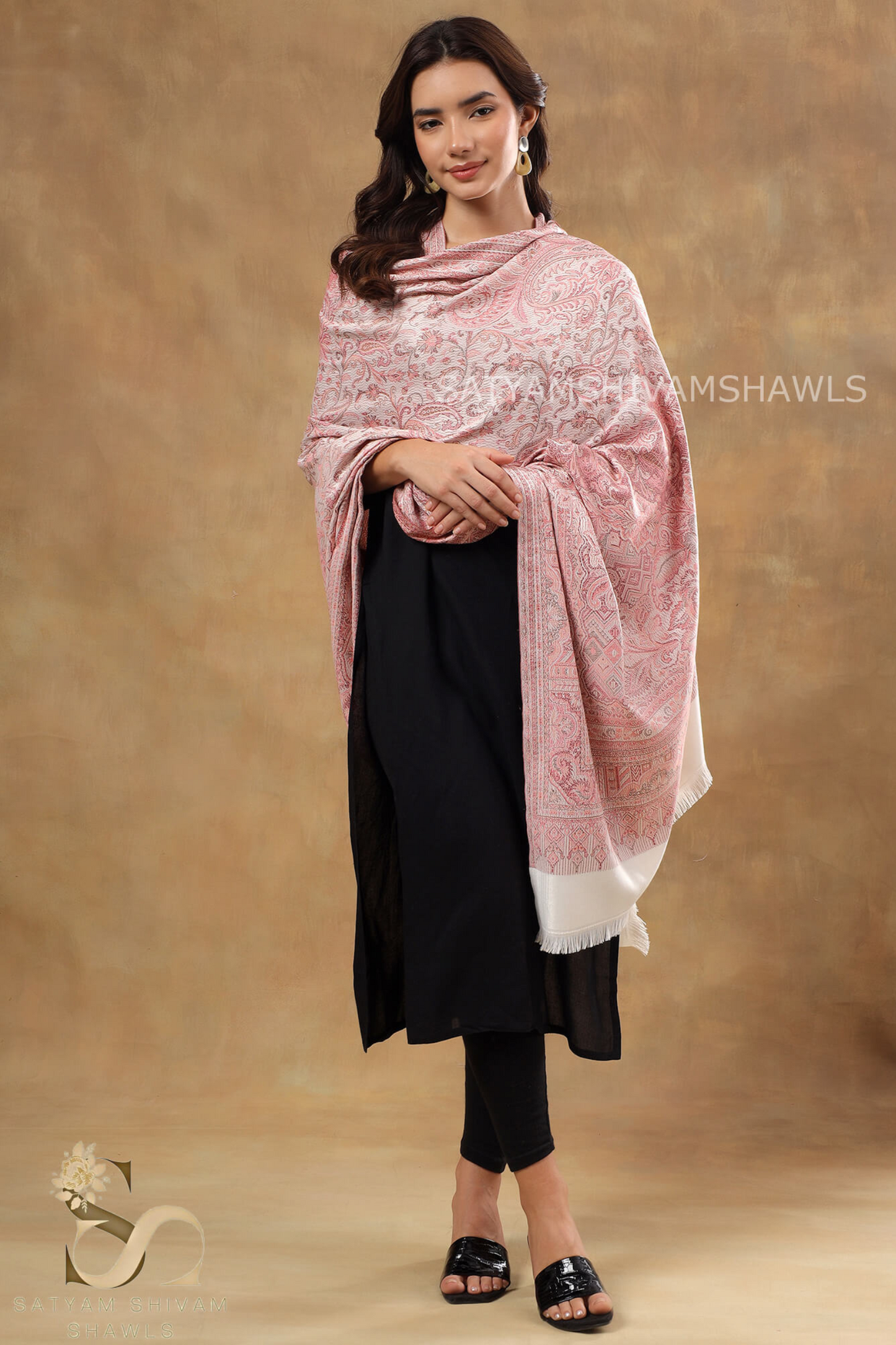 VINTAGE ROYAL JAMAWAR PAISLEY KANI DESIGN MENS SHAWL,BABY PINK